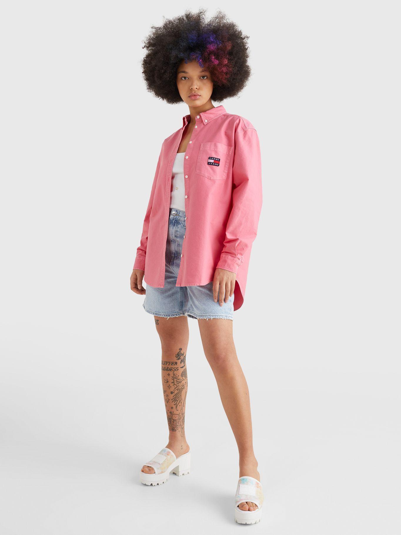 Camisa Boyfriend Fit Con Logo Rosado Tommy Hilfiger-0
