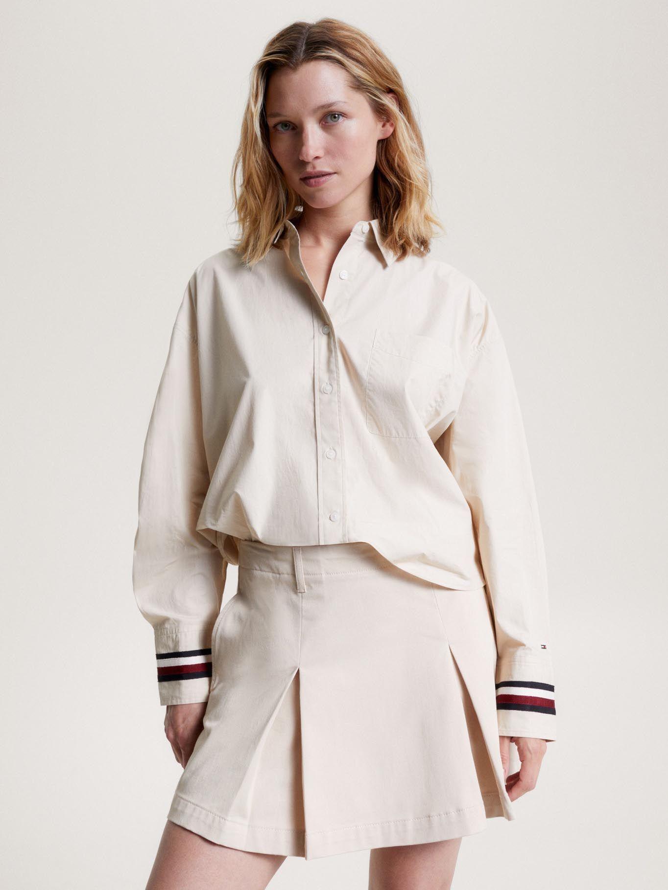 Camisa Crop Oversized Con Logo Beige Tommy Hilfiger-0