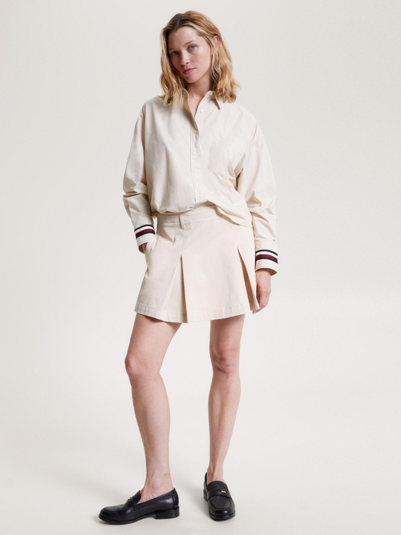 Camisa Crop Oversized Con Logo Beige Tommy Hilfiger-1