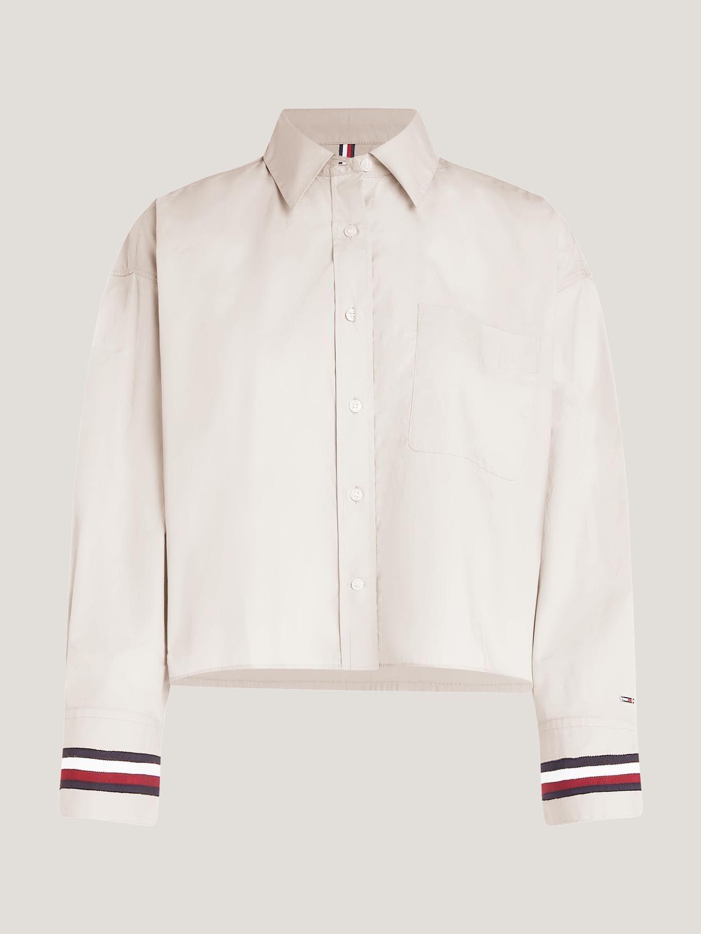 Camisa Crop Oversized Con Logo Beige Tommy Hilfiger-4