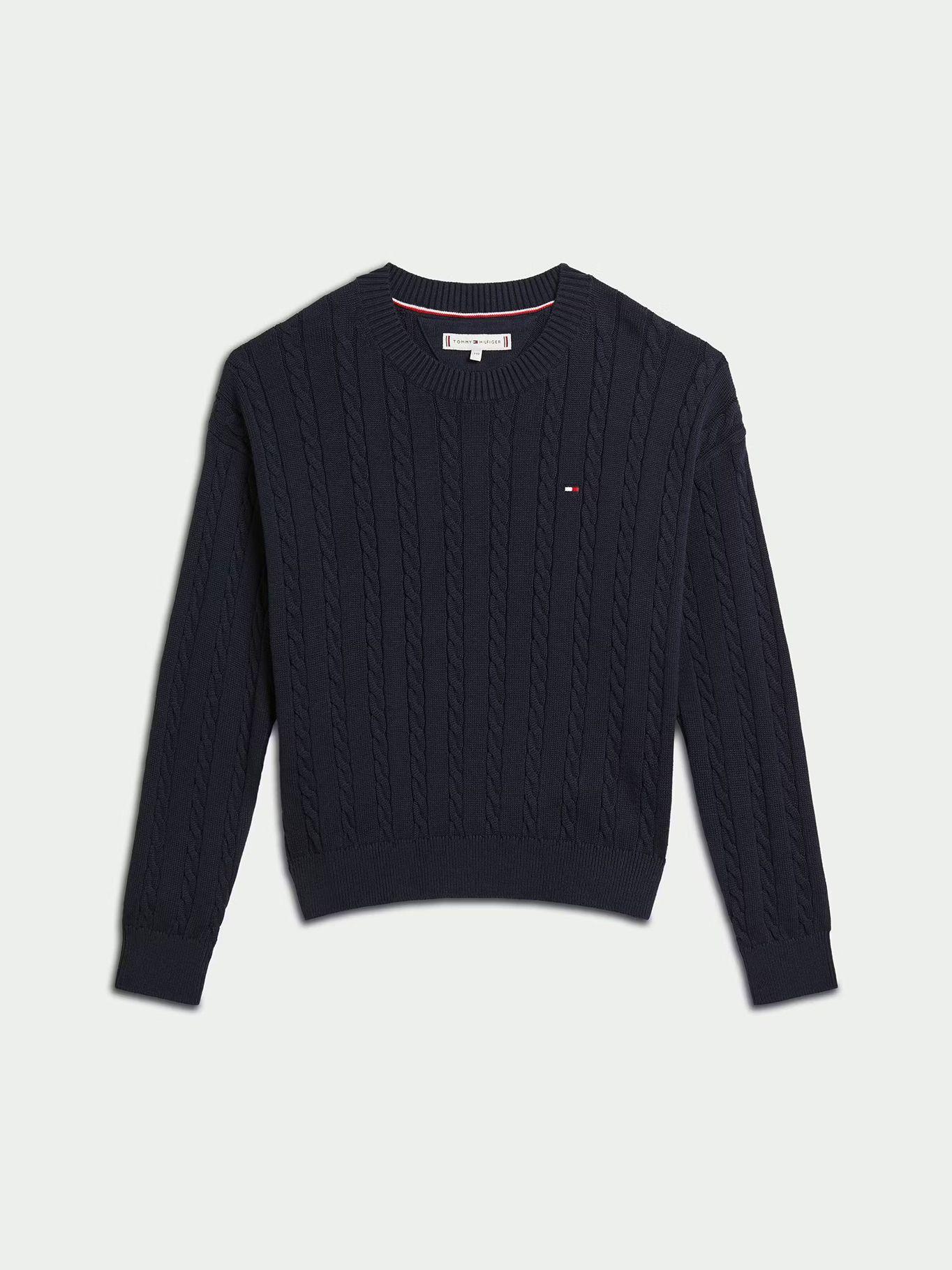 Sweater Punto Trenzado Corte Amplio Azul Tommy Hilfiger-0