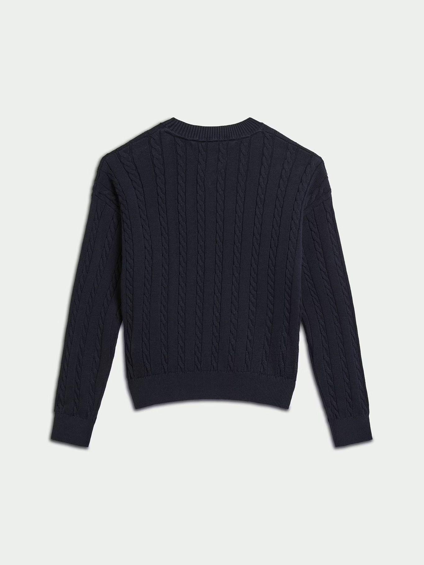 Sweater Punto Trenzado Corte Amplio Azul Tommy Hilfiger-1