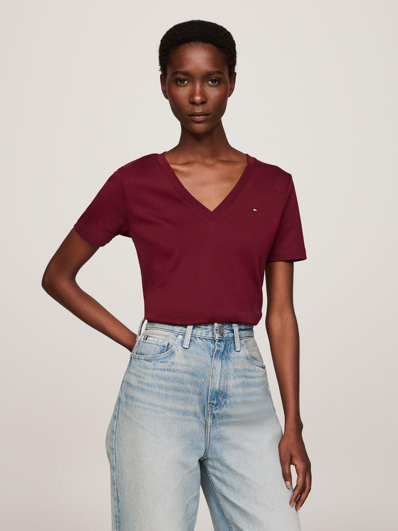 Polera A Rayas VNeck Slim Fit Burdeo Tommy Hilfiger-0