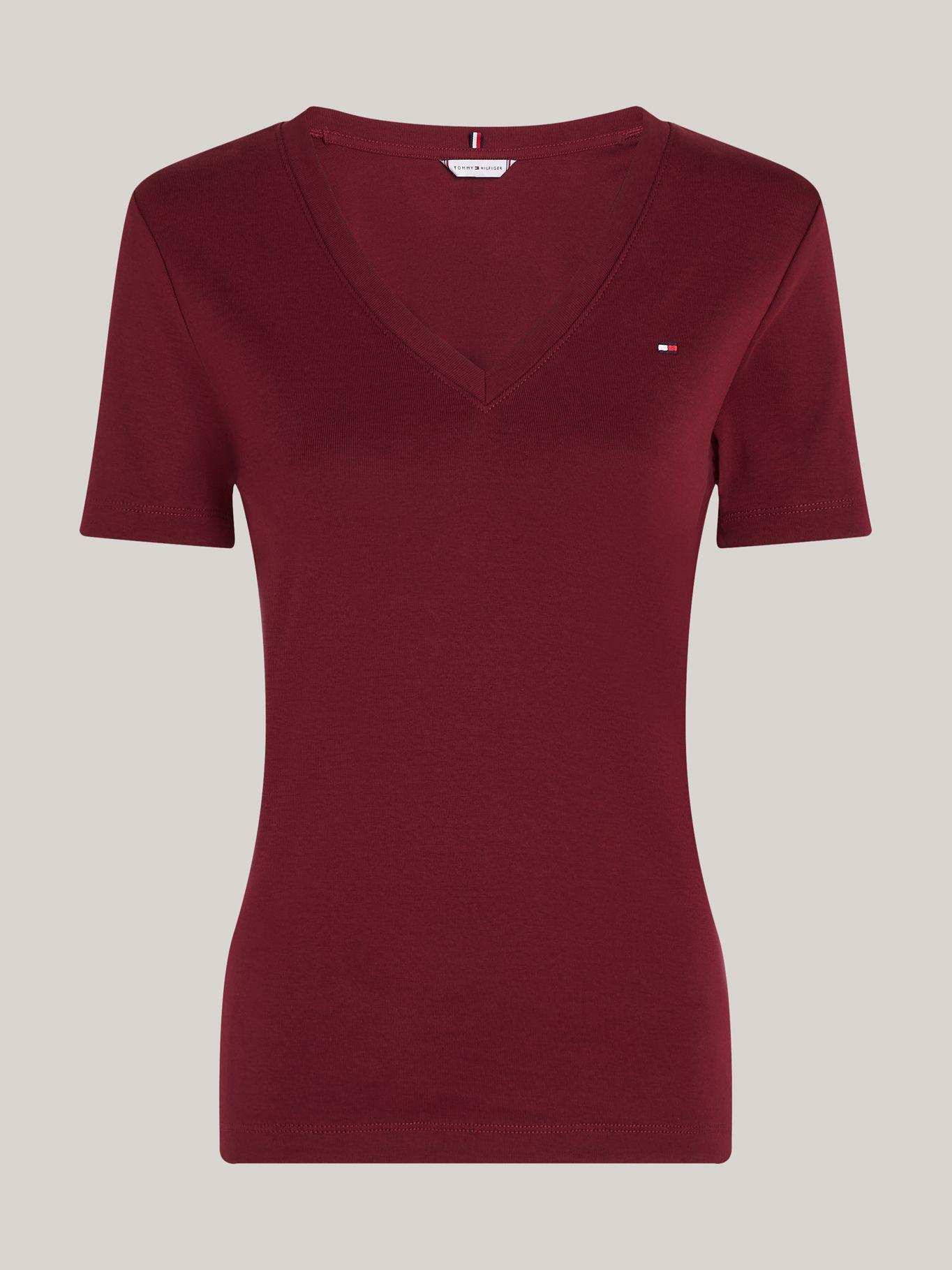 Polera A Rayas VNeck Slim Fit Burdeo Tommy Hilfiger-4