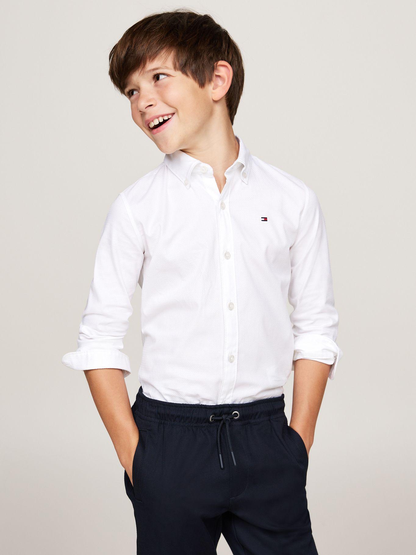 Camisa De Niño Dobby Regular Fit Blanco Tommy Hilfiger-0