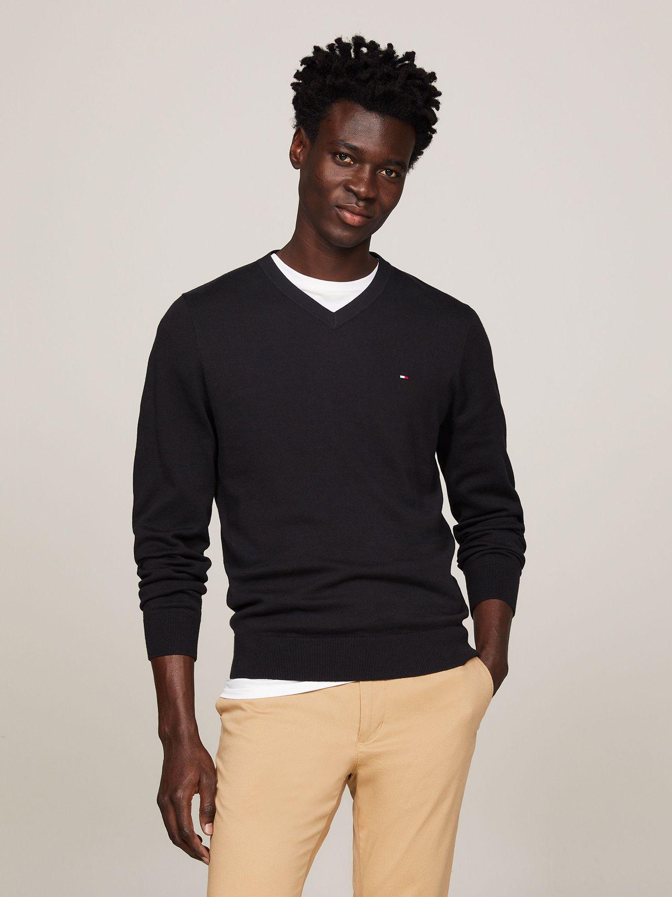 SWEATER BÁSICO V-NECK SIGNATURE NEGRO TOMMY HILFIGER-0