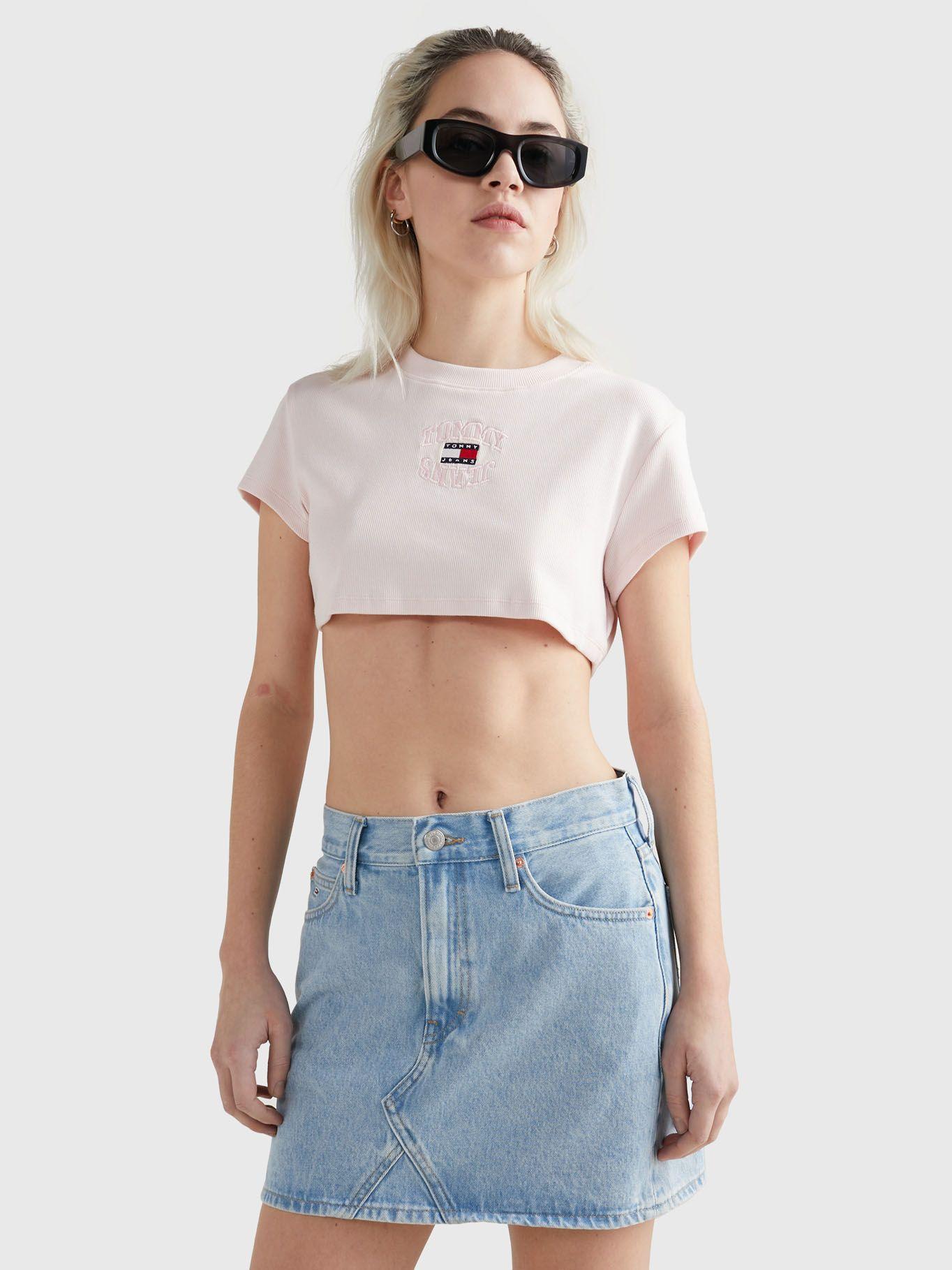 Polera Super Cropped Logo Invertido Rosado Tommy Jeans-0