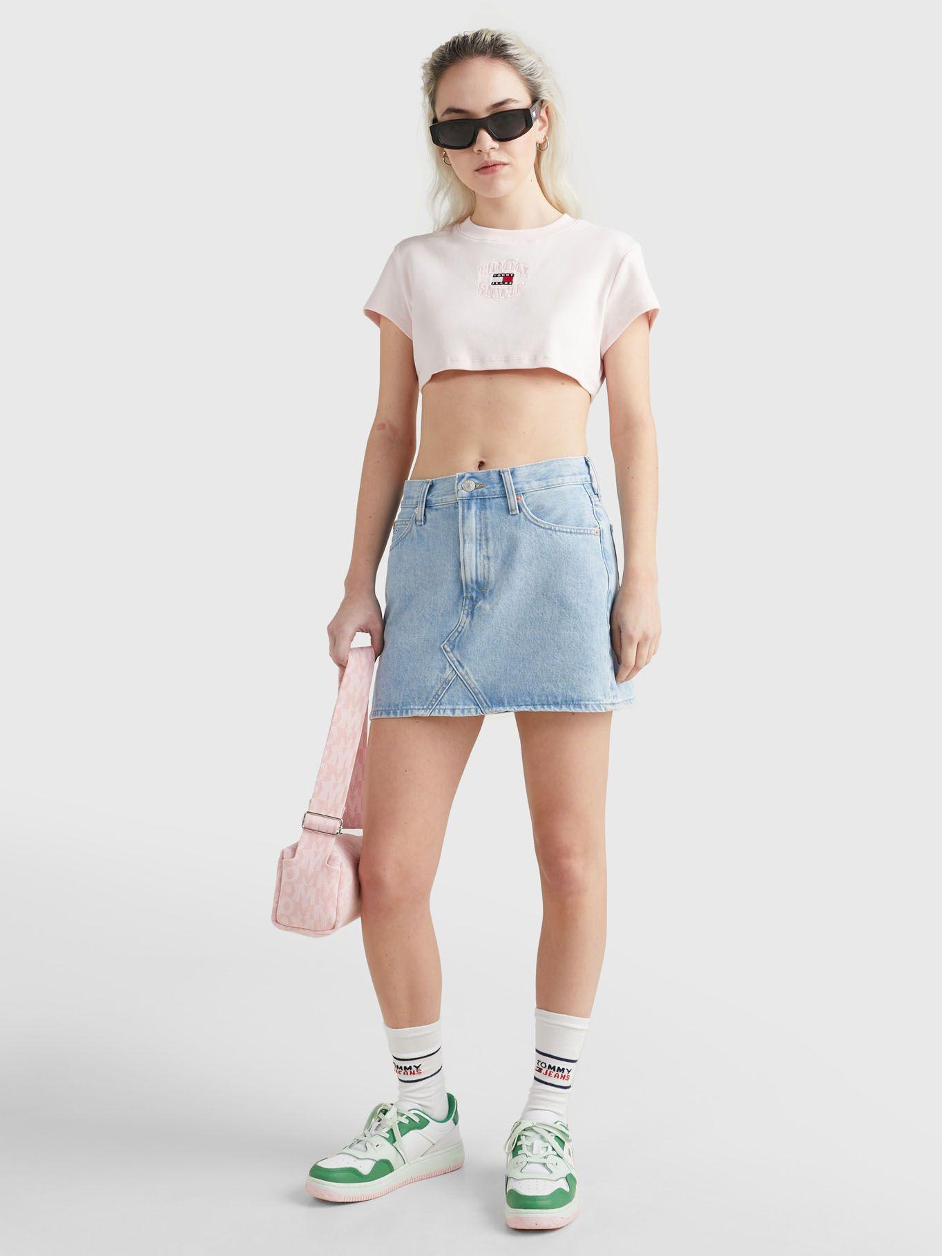 Polera Super Cropped Logo Invertido Rosado Tommy Jeans-1