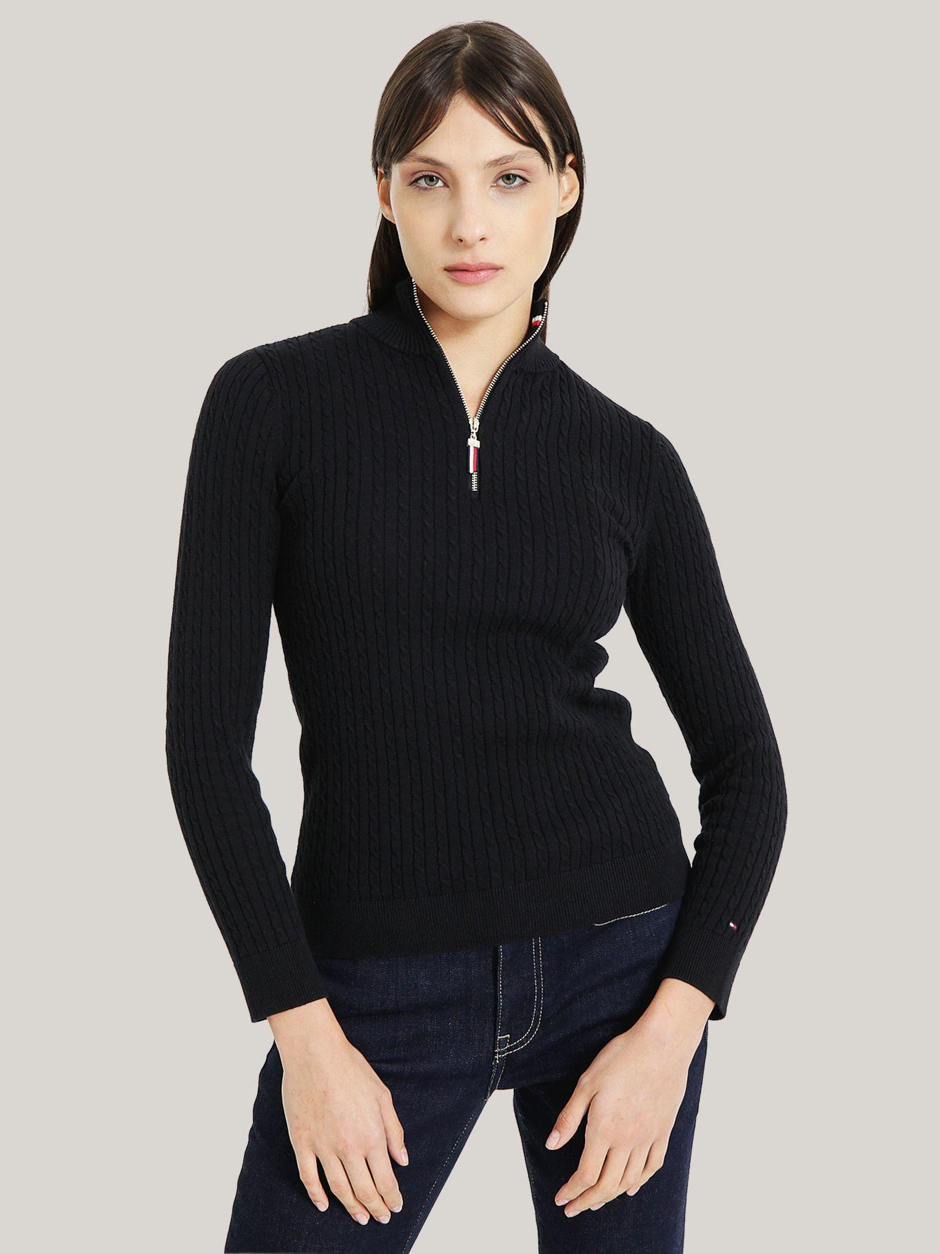 SWEATER SOLID DE ALGODÓN CIERRE NEGRO TOMMY HILFIGER-0