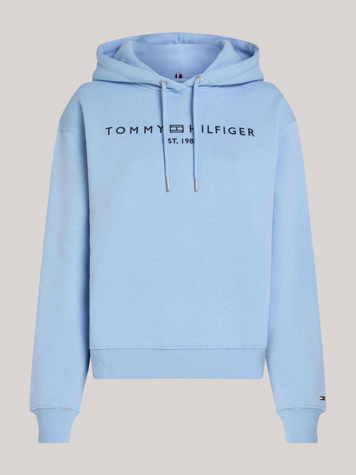 Polerón Hoodie Con Logo Bordado Celeste Tommy Hilfiger-4