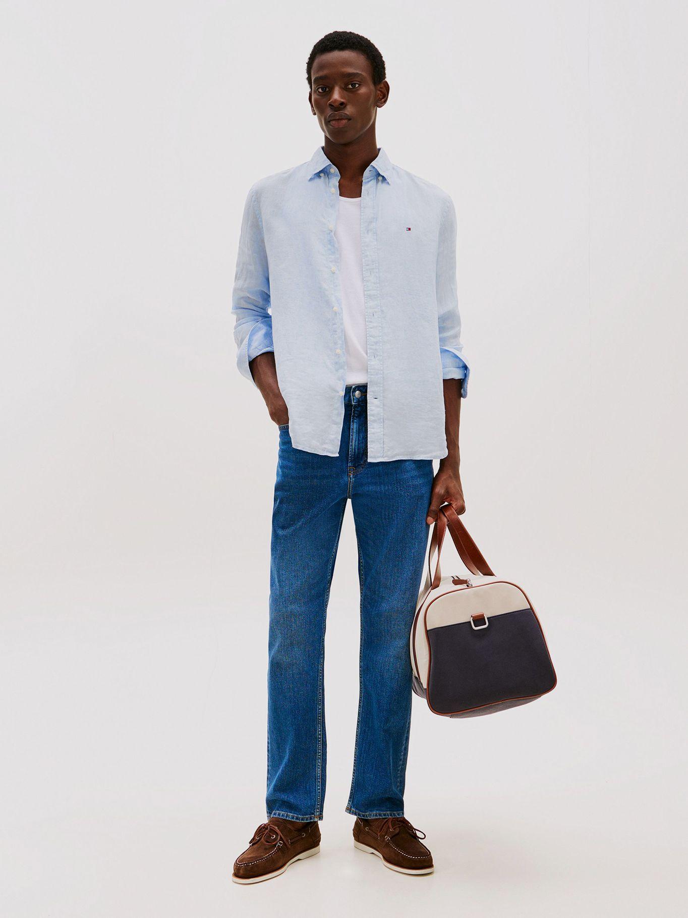 Camisa De Lino Pigmentada Celeste Tommy Hilfiger-1