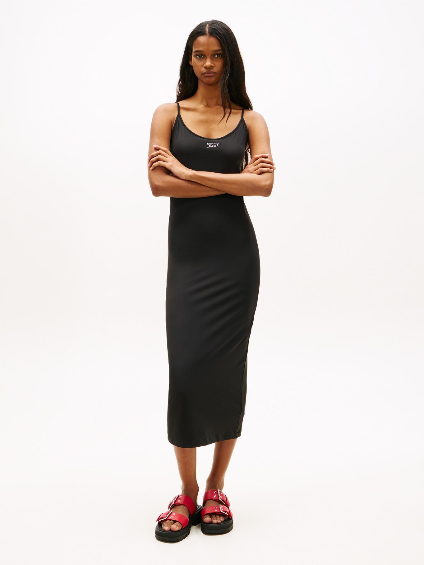 Vestido Midi Con Logo Script Plateado-0