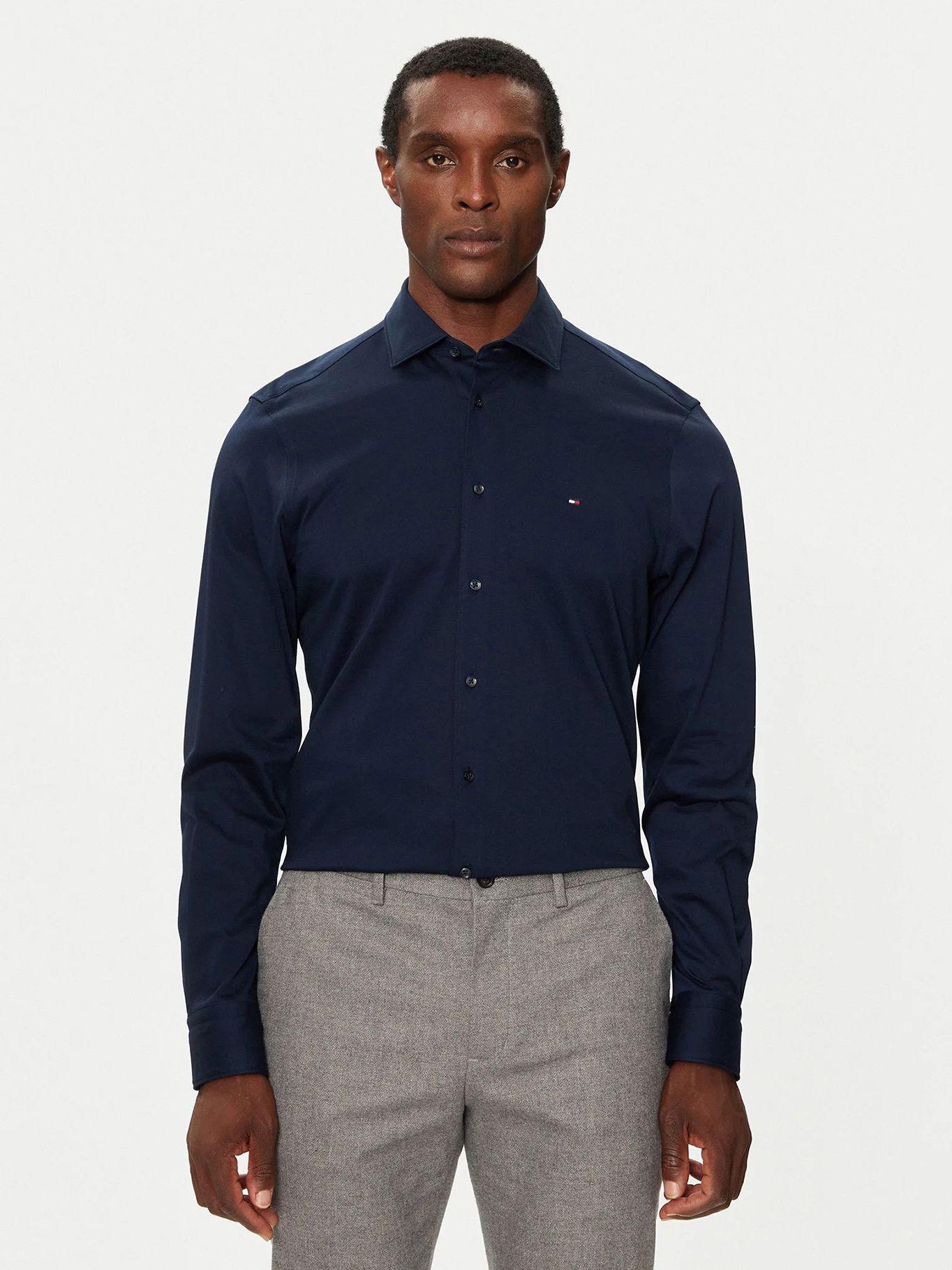 Camisa Solid Knitted Logo Slim Fit Azul Tommy Hilfiger-0
