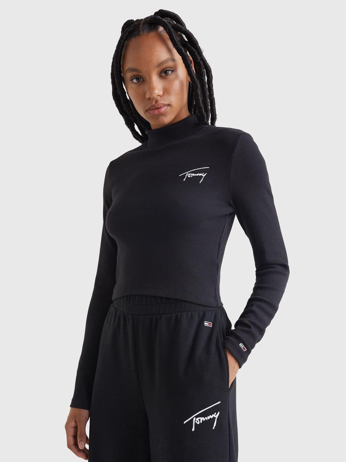 Polera Baby Crop Signature Logo Negro Tommy Jeans-0