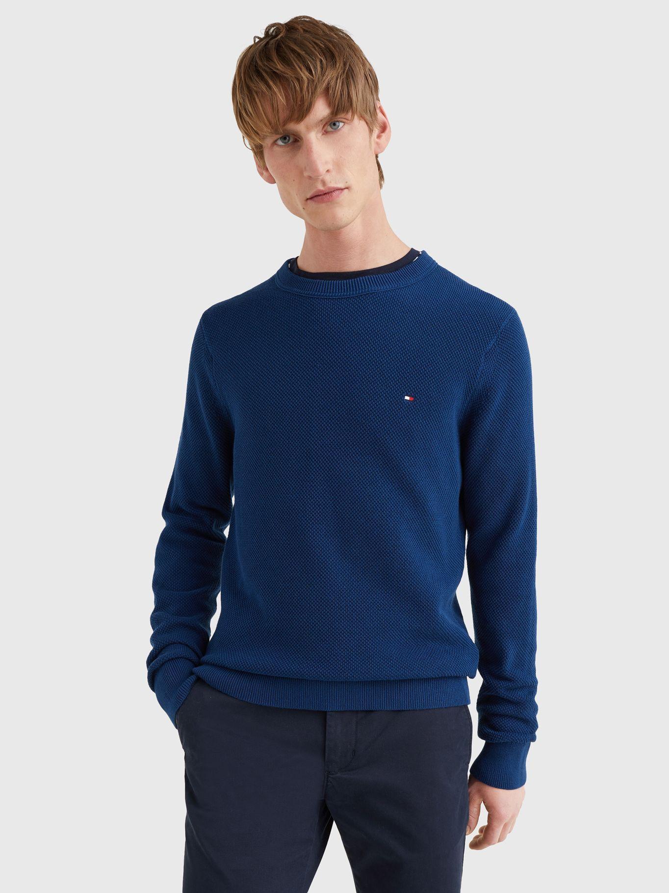 Sweater Pique Structure C-Neck Azul Tommy Hilfiger-0