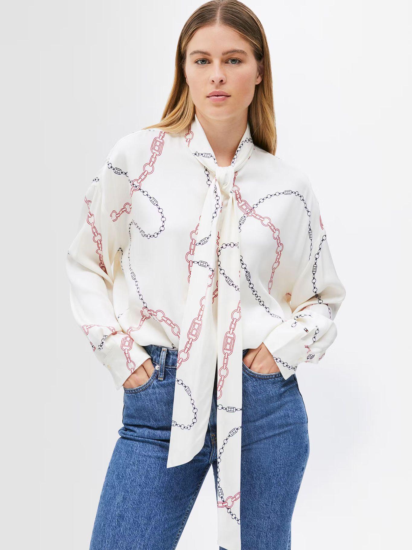 Blusa Estampada De Viscosa Beige Tommy Hilfiger-3