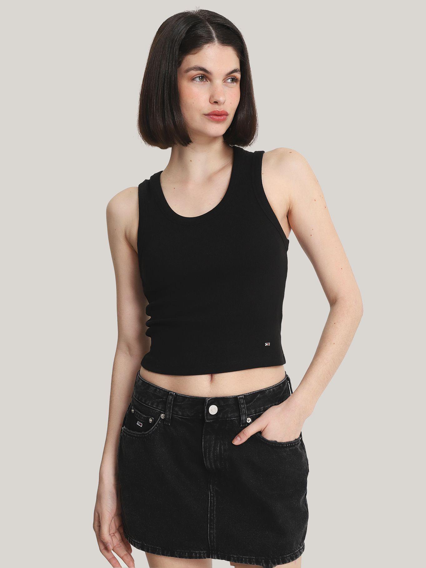 Polera Cropped Acanalada Negro Tommy Hilfiger-0