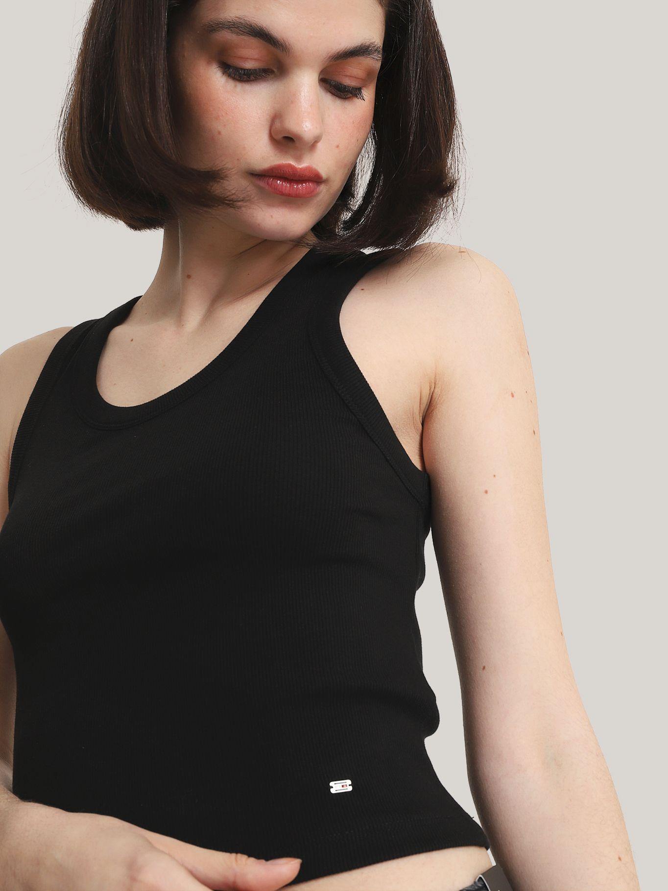 Polera Cropped Acanalada Negro Tommy Hilfiger-3