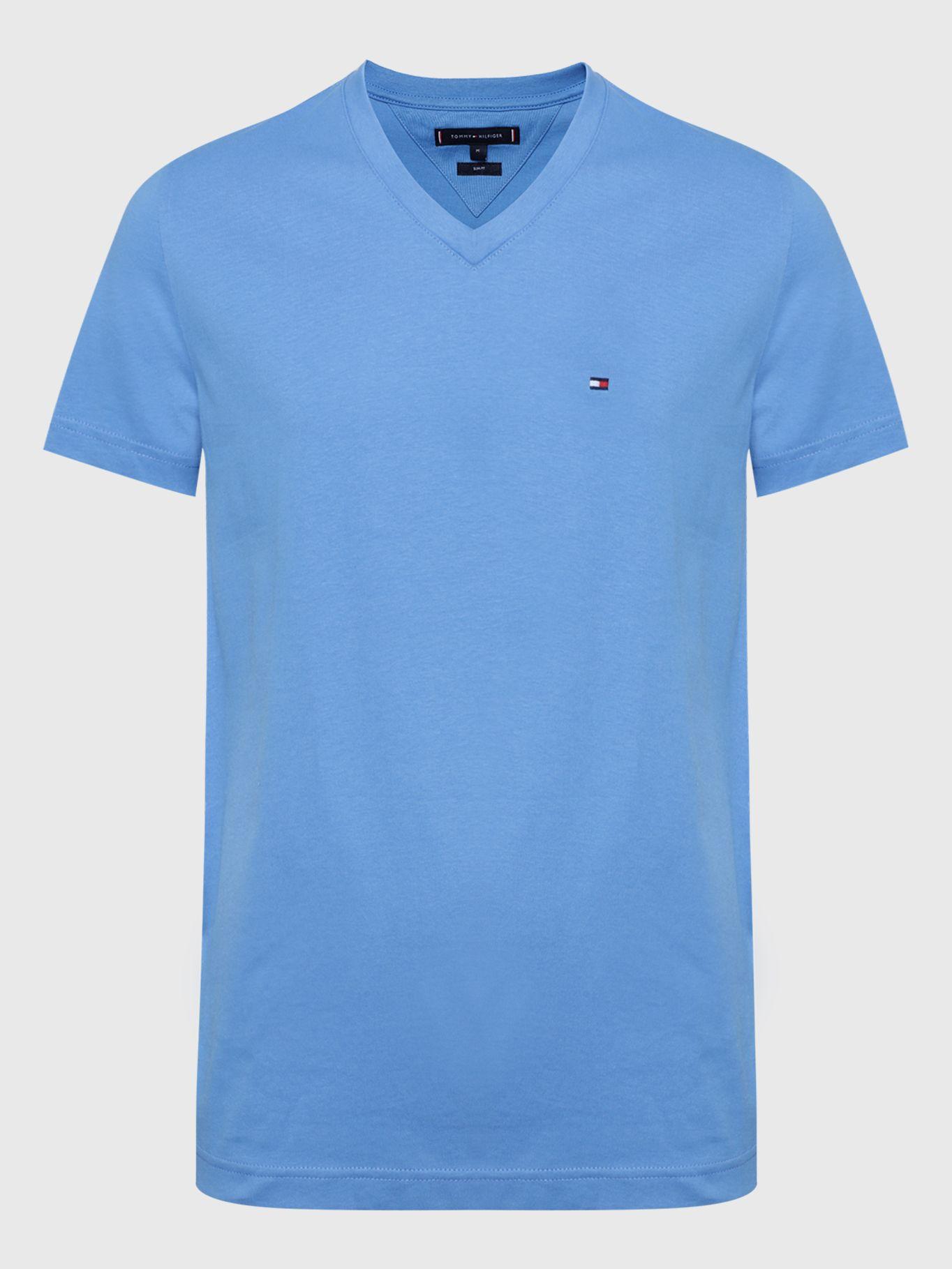 Polera Essential Cotton V-Neck Slim Fit Celeste Tommy Hilfiger-0