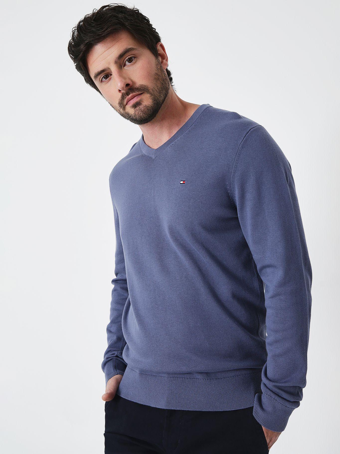 Sweater Básico Signature V-C9T Azul Tommy Hilfiger-0