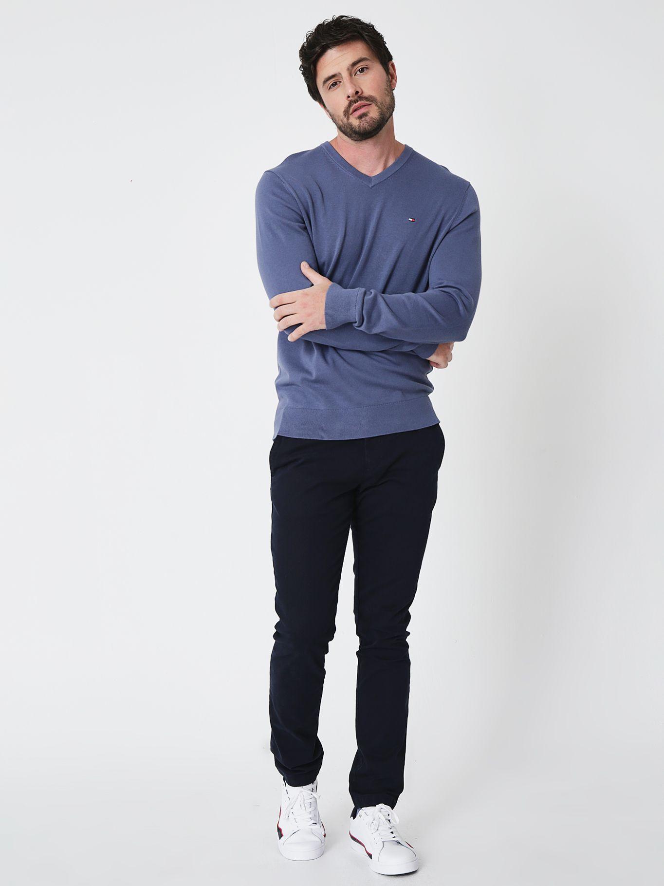 Sweater Básico Signature V-C9T Azul Tommy Hilfiger-2