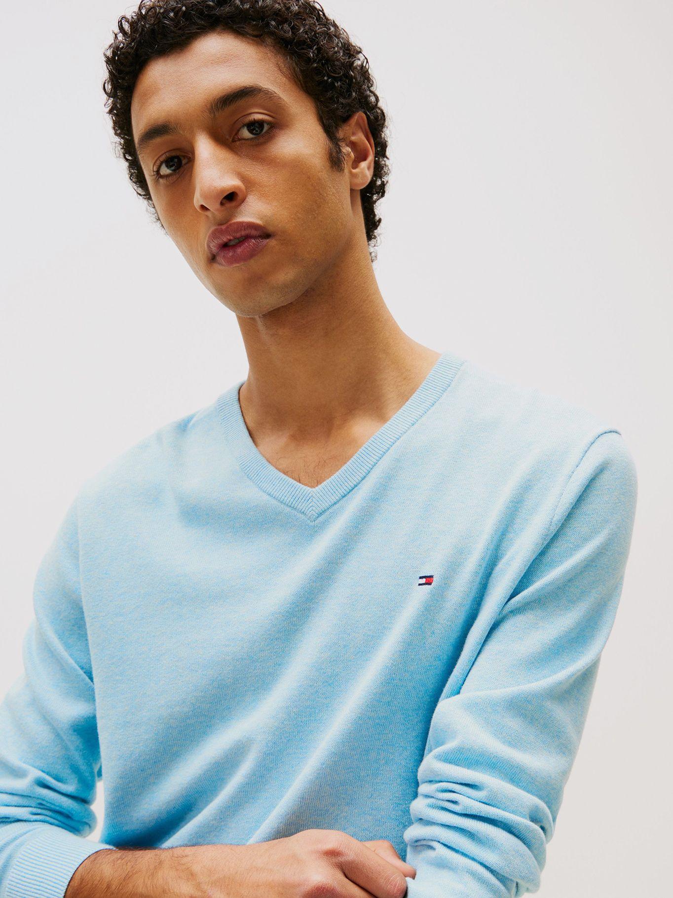 Sweater Celeste Signature V-Neck Básico Tommy Hilfiger-3