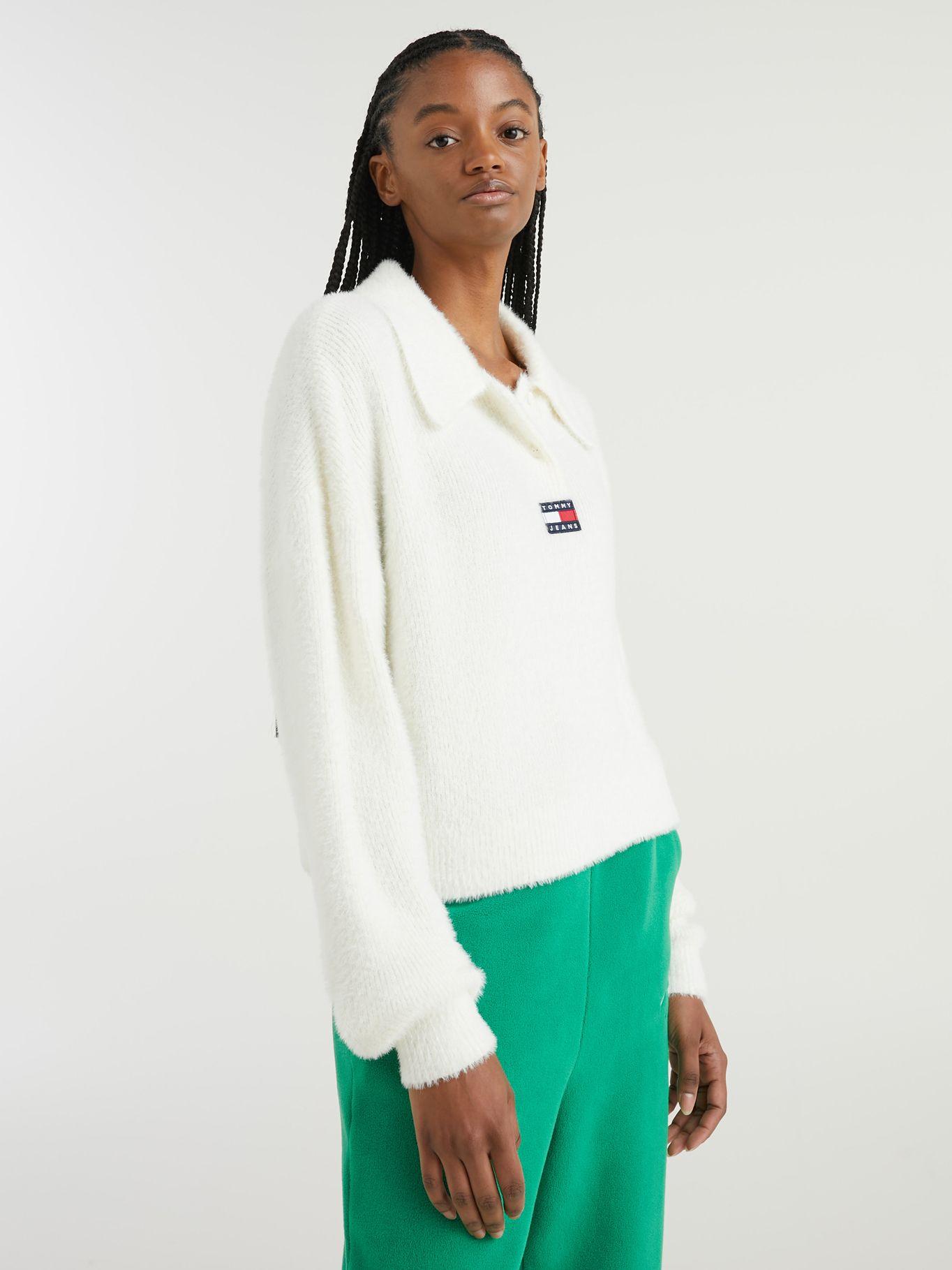 Sweater Polo Cropped Con Logo Blanco Tommy Hilfiger-0