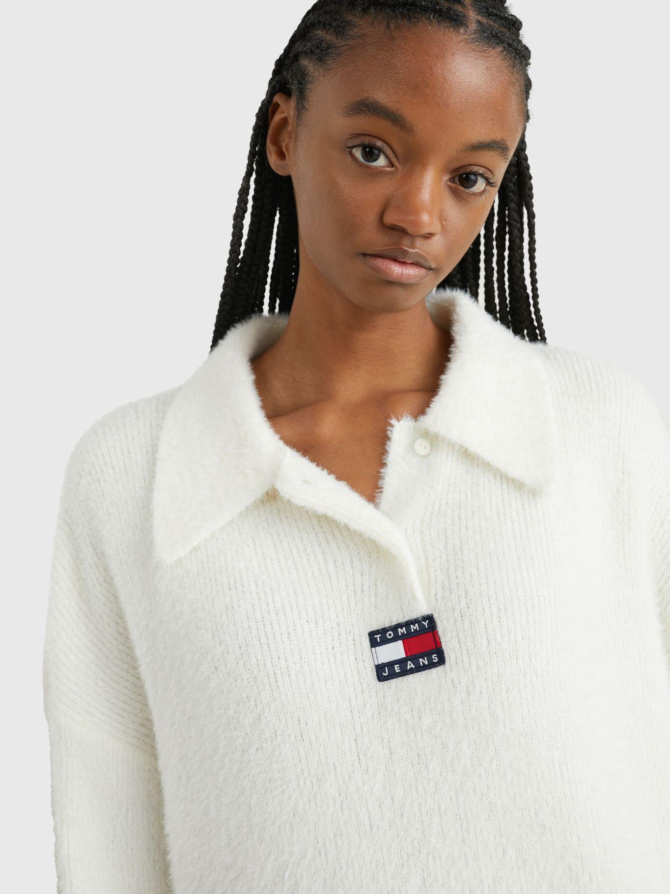 Sweater Polo Cropped Con Logo Blanco Tommy Hilfiger-3