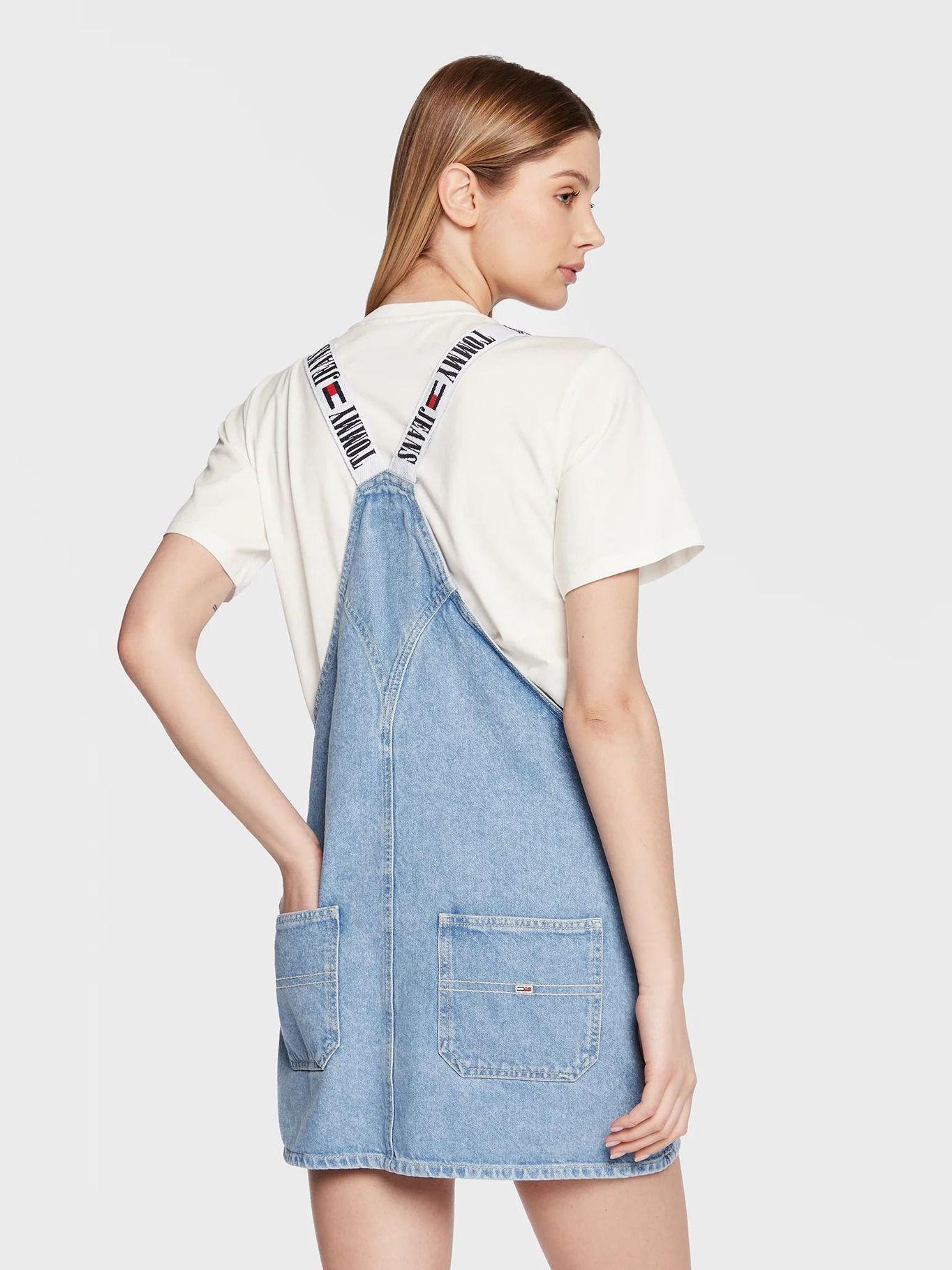 Vestido Jardinera Con Logo Celeste Tommy Jeans-2