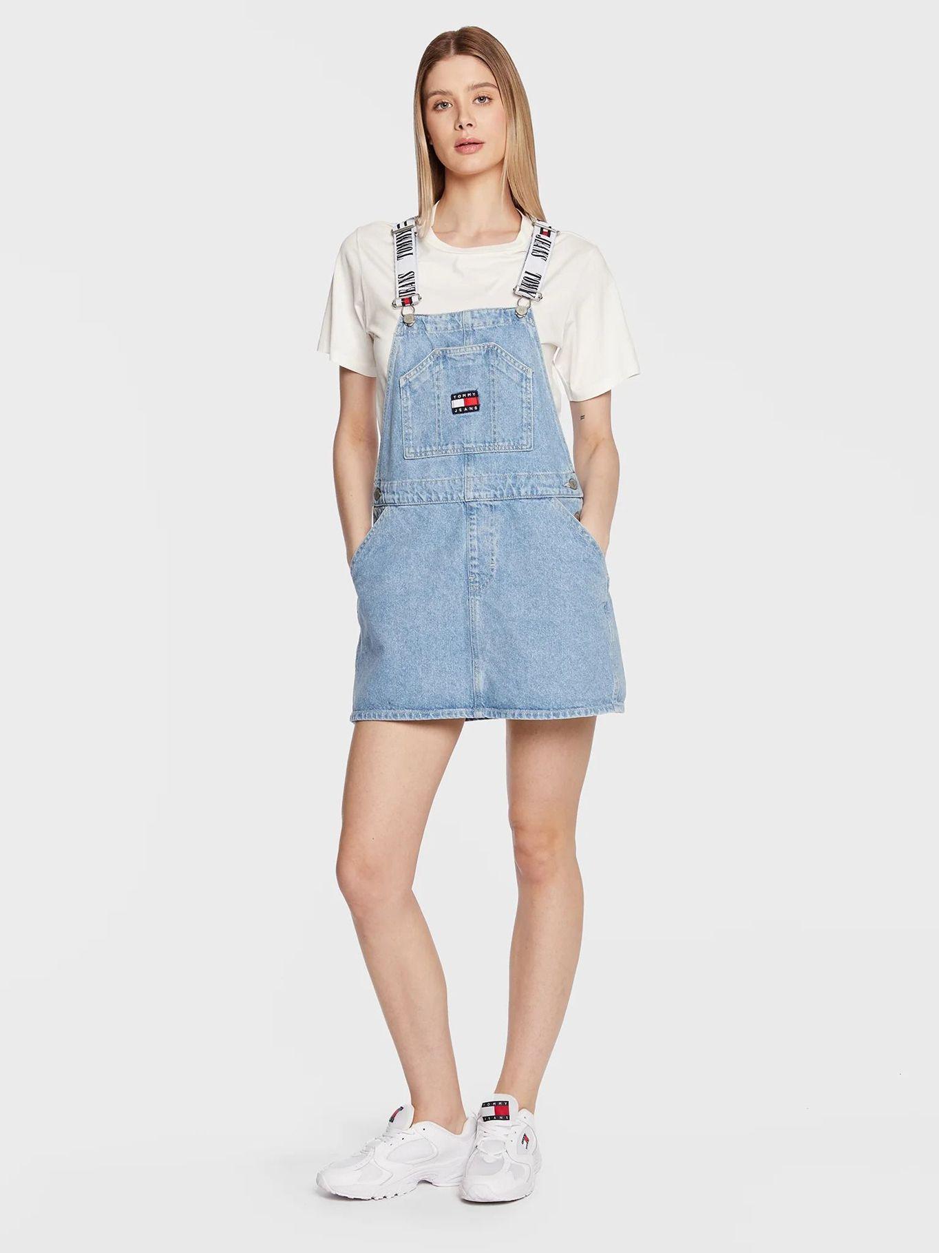 Vestido Jardinera Con Logo Celeste Tommy Jeans-1