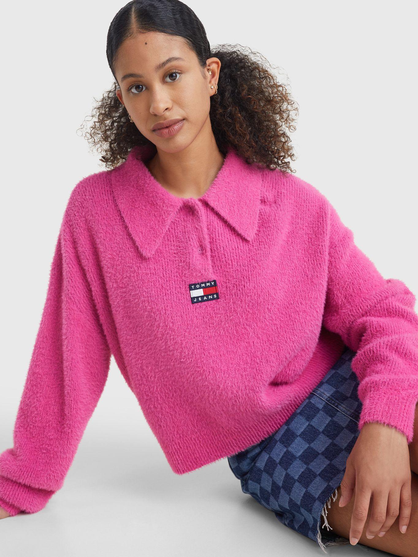 Sweater Polo Cropped Con Logo Fucsia Tommy Hilfiger-3