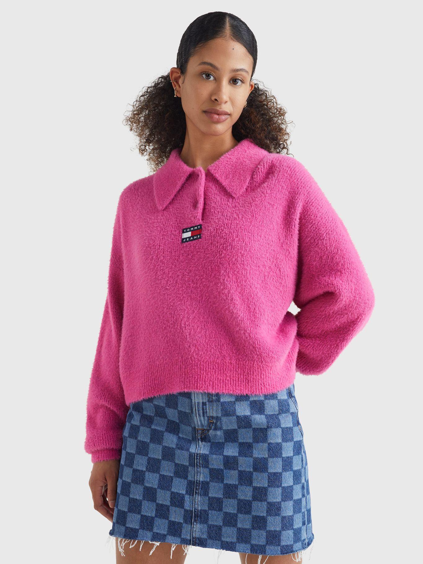 Sweater Polo Cropped Con Logo Fucsia Tommy Hilfiger-0