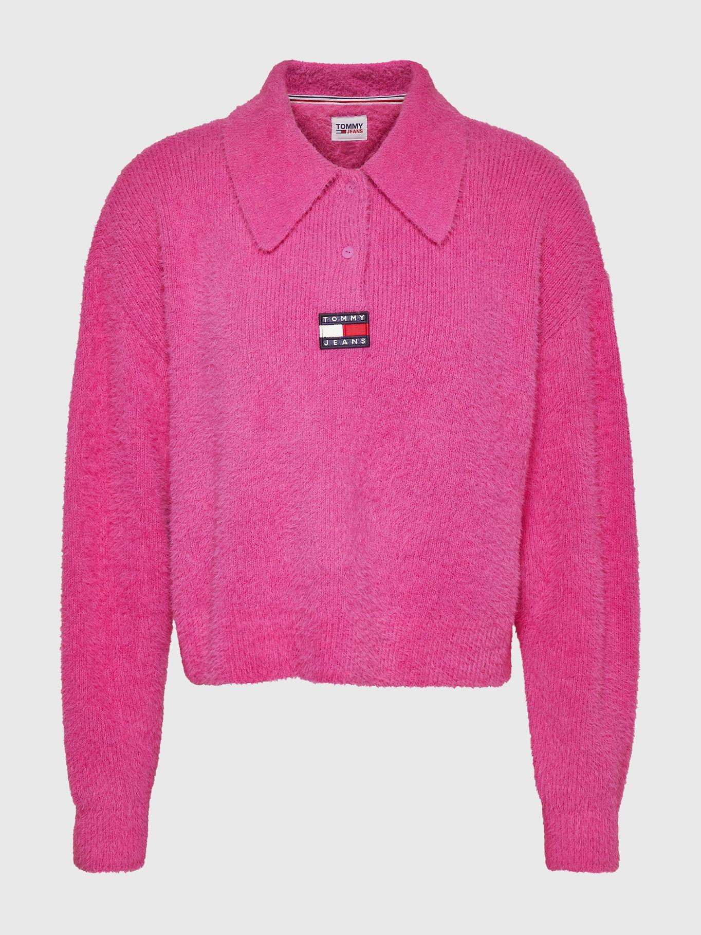 Sweater Polo Cropped Con Logo Fucsia Tommy Hilfiger-4