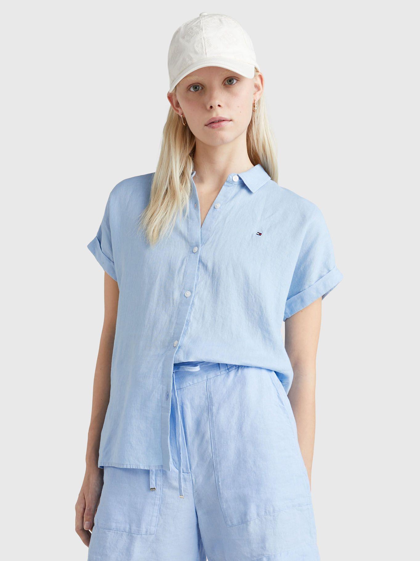 Camisa De Lino Regular Fit Celeste Tommy Hilfiger-0