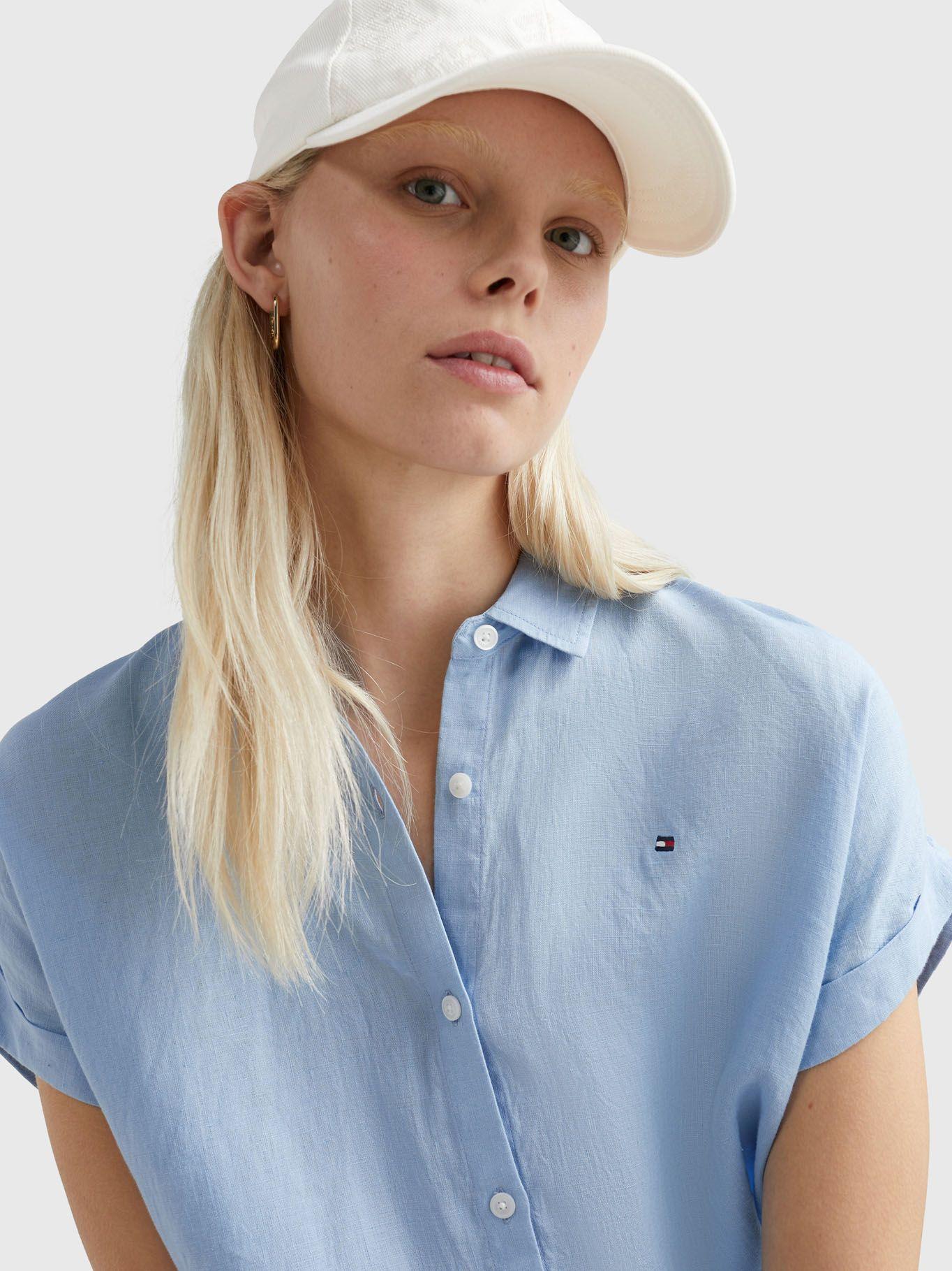 Camisa De Lino Regular Fit Celeste Tommy Hilfiger-3
