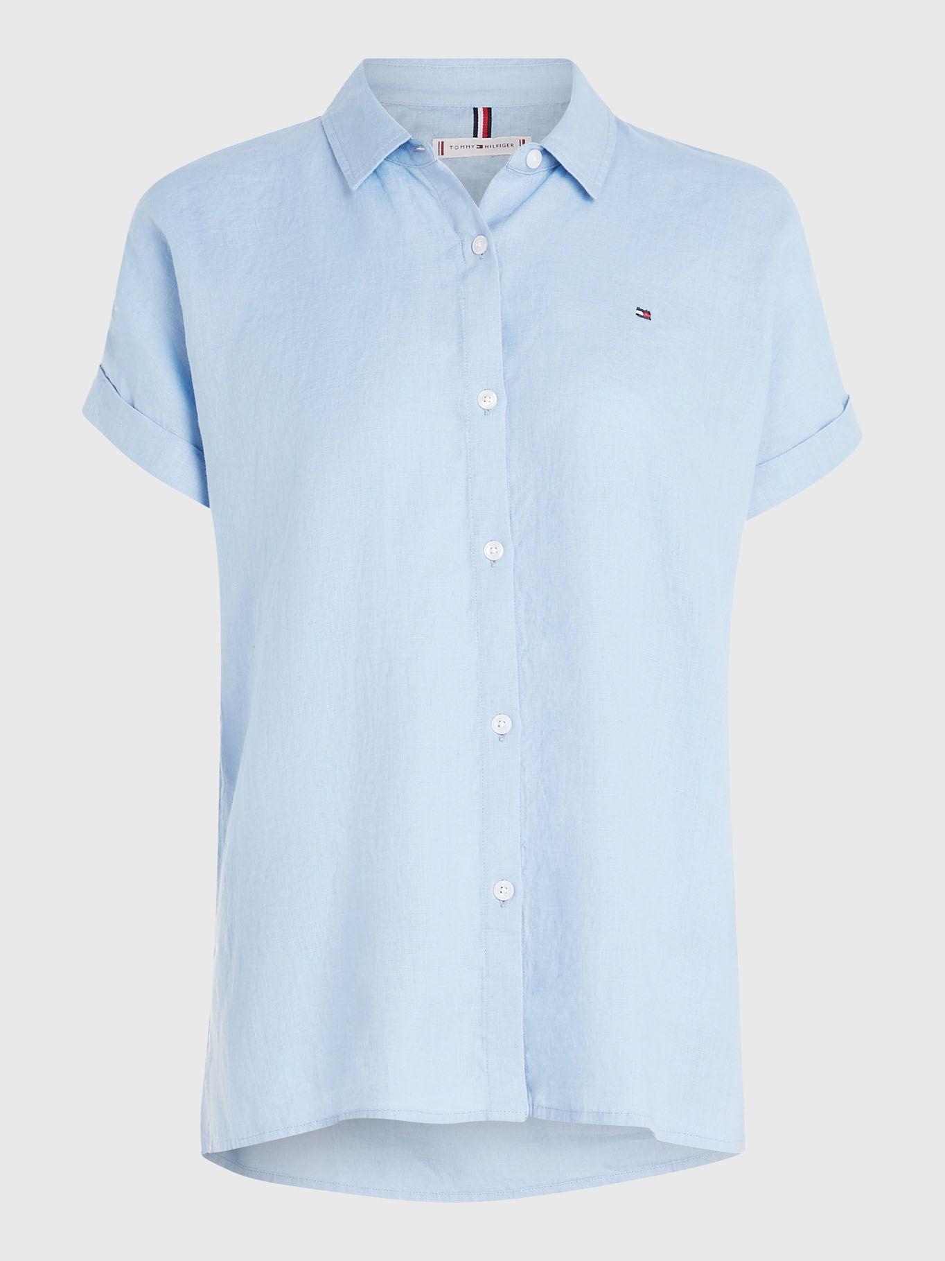 Camisa De Lino Regular Fit Celeste Tommy Hilfiger-4