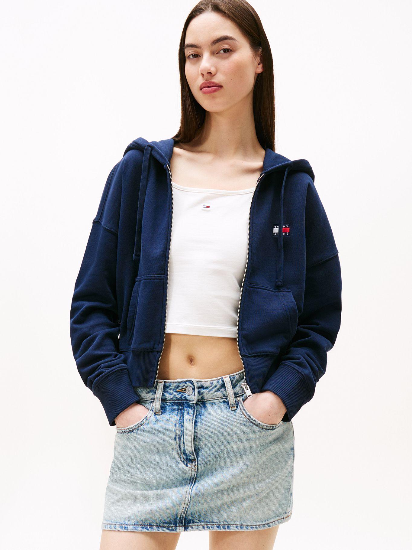 Polerón Hoodie Cropped Con Cierre Azul C1G Tommy Jeans-0