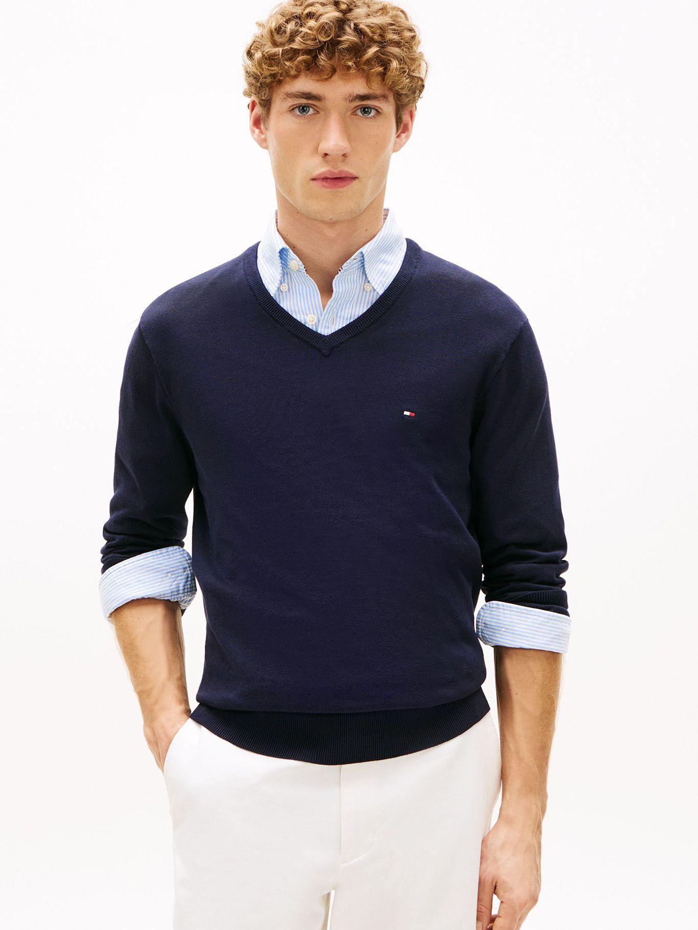 Sweater Essential - Cuello V Azul Tommy Hilfiger-0