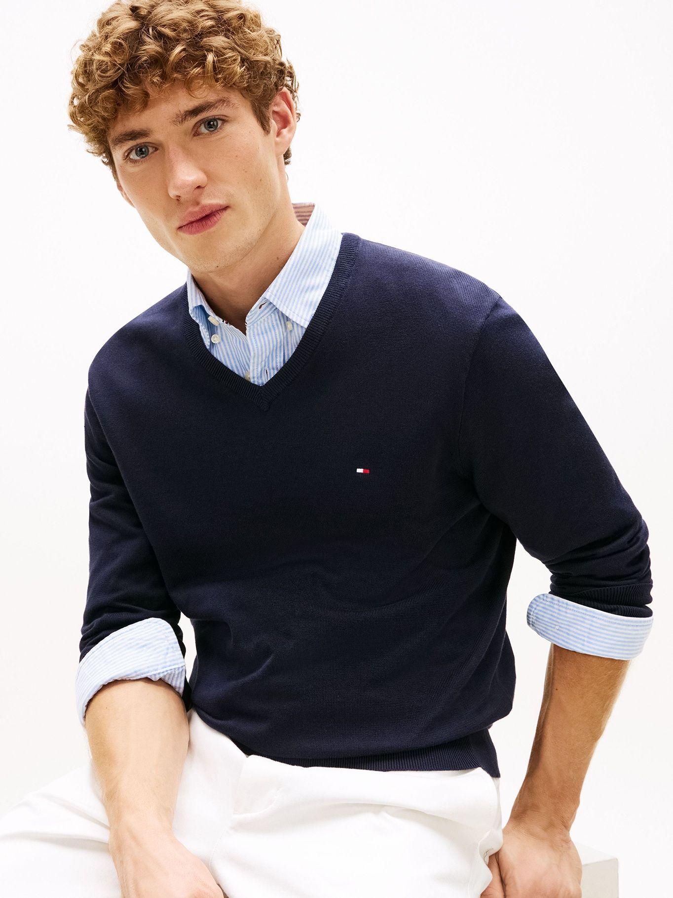 Sweater Essential - Cuello V Azul Tommy Hilfiger-3