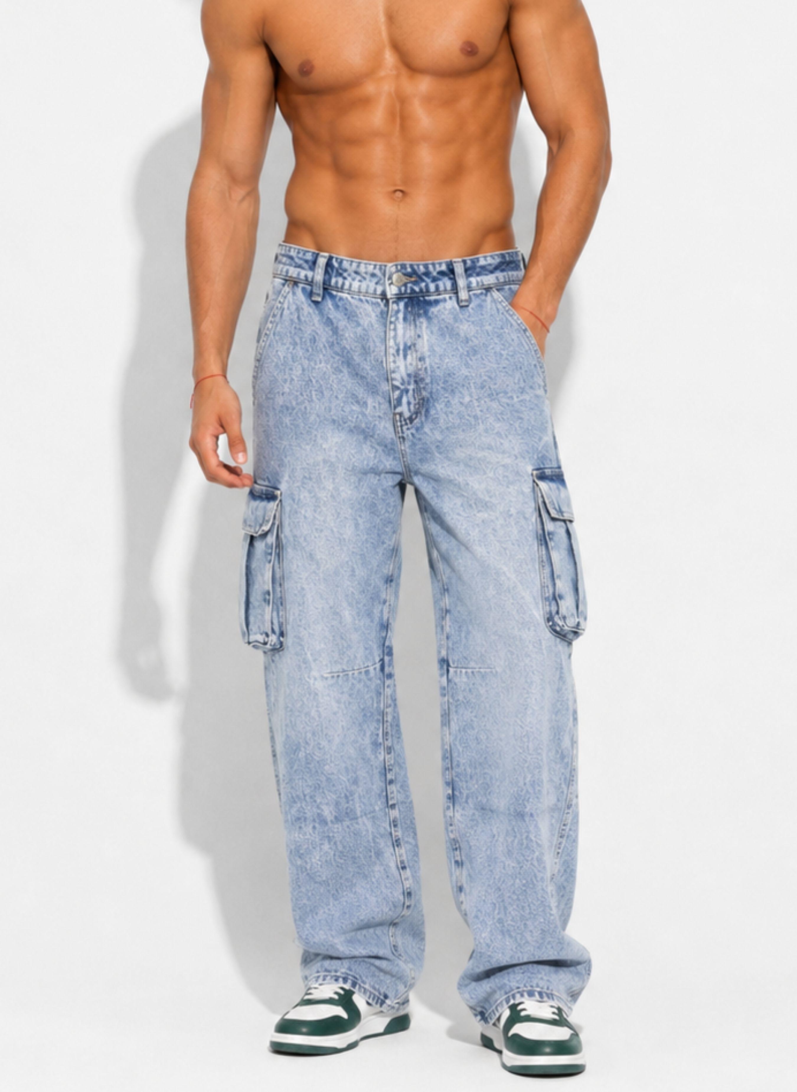Pantalón Jeans Cargo Baggy Hombre-0