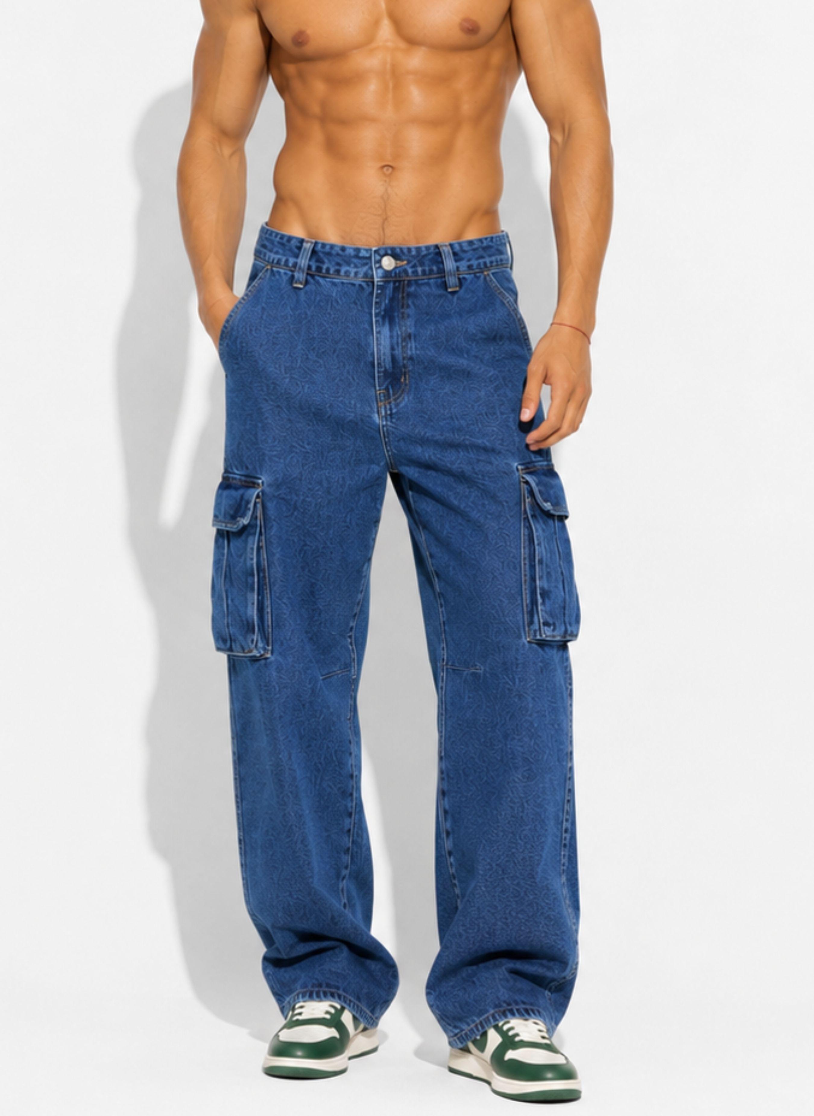 Pantalón Jeans Cargo Baggy Hombre-0
