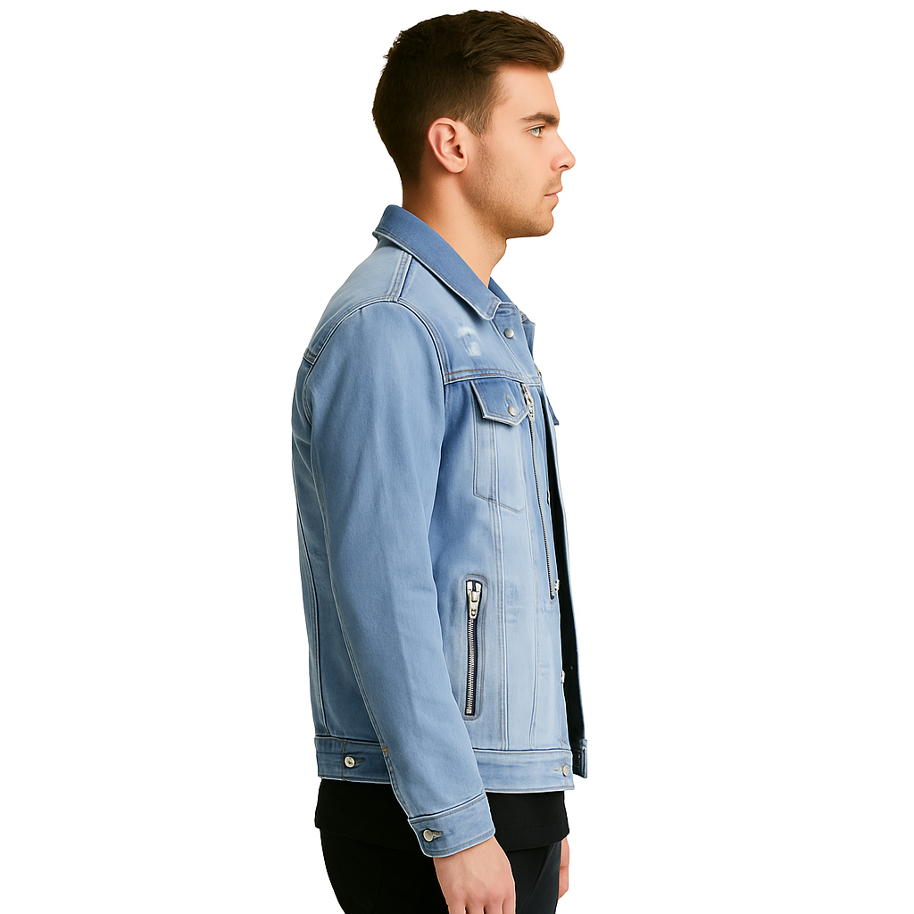 Chaqueta Mezclilla Azul Claro Cierres Hombre-1