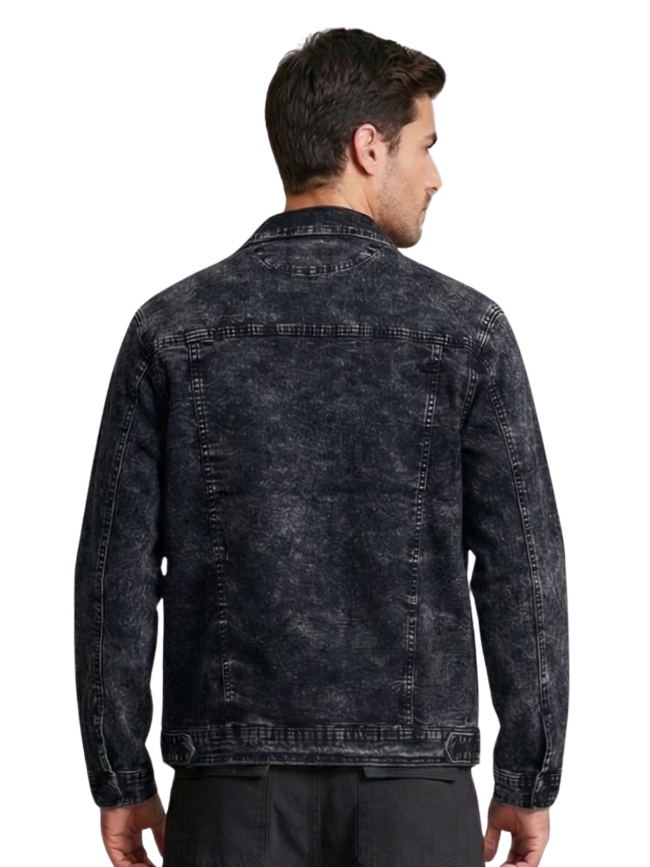 Chaqueta Mezclilla Hombre Negro Acid Wash Gris Prelavado-2