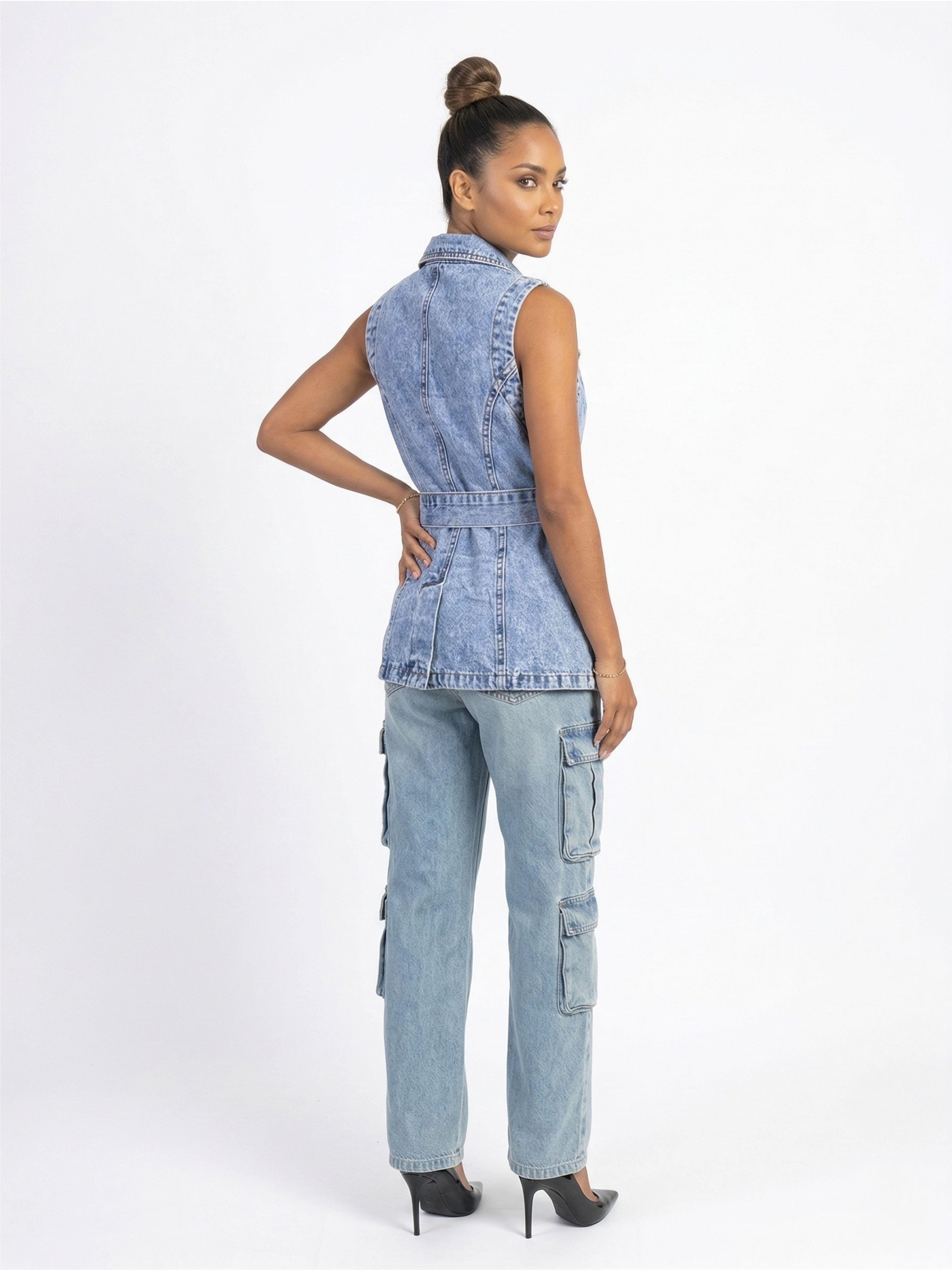 Blazer Chaleco Largo Denim Mujer Ginebra-2