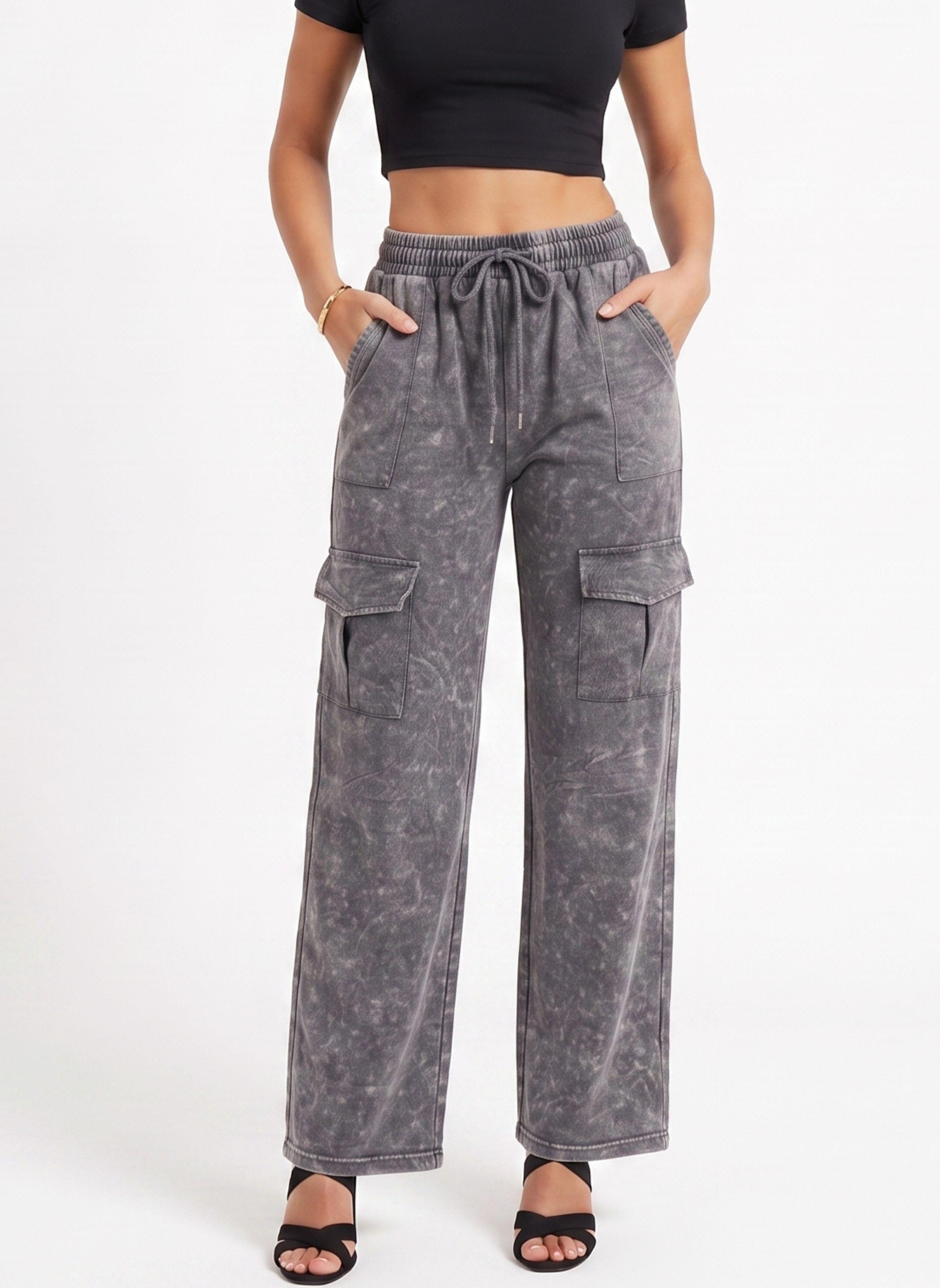 Buzo Acid Wash Cargo Wide Leg Mujer-0
