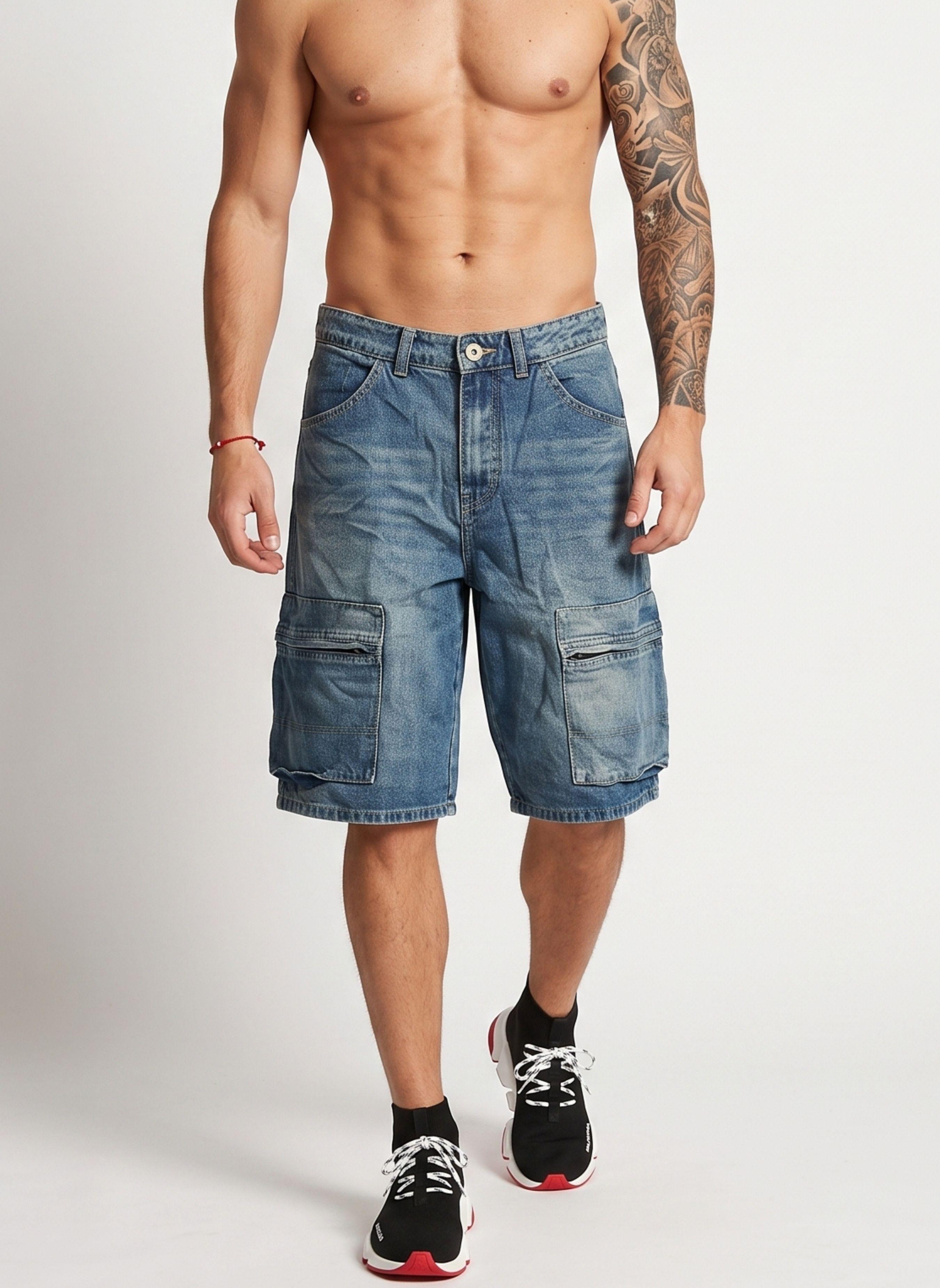Short Bermuda Denim Cargo Relaxed Fit Hombre Hawai-0