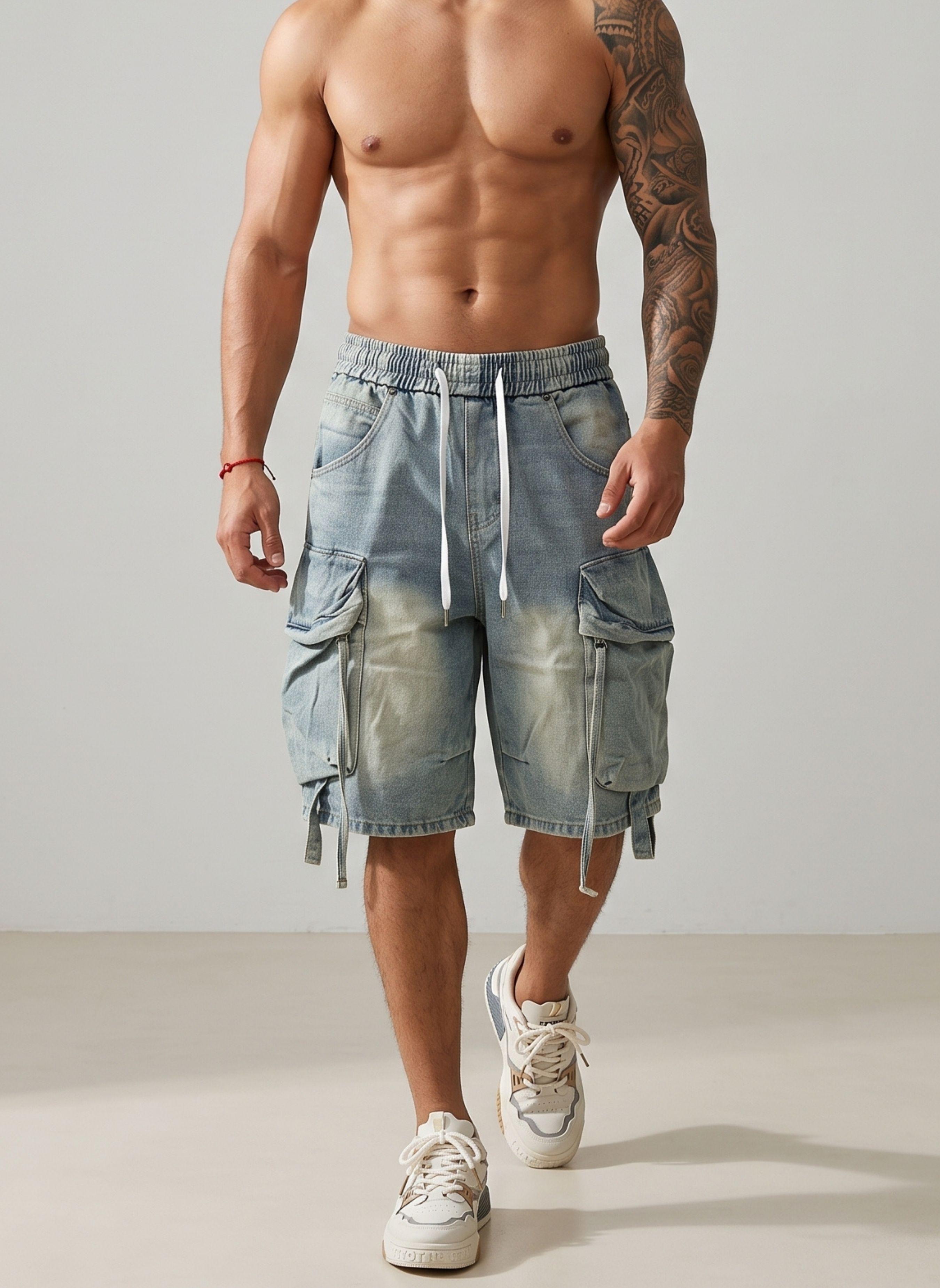 Short Bermuda Denim Cargo Relaxed Fit Hombre Hawai-0