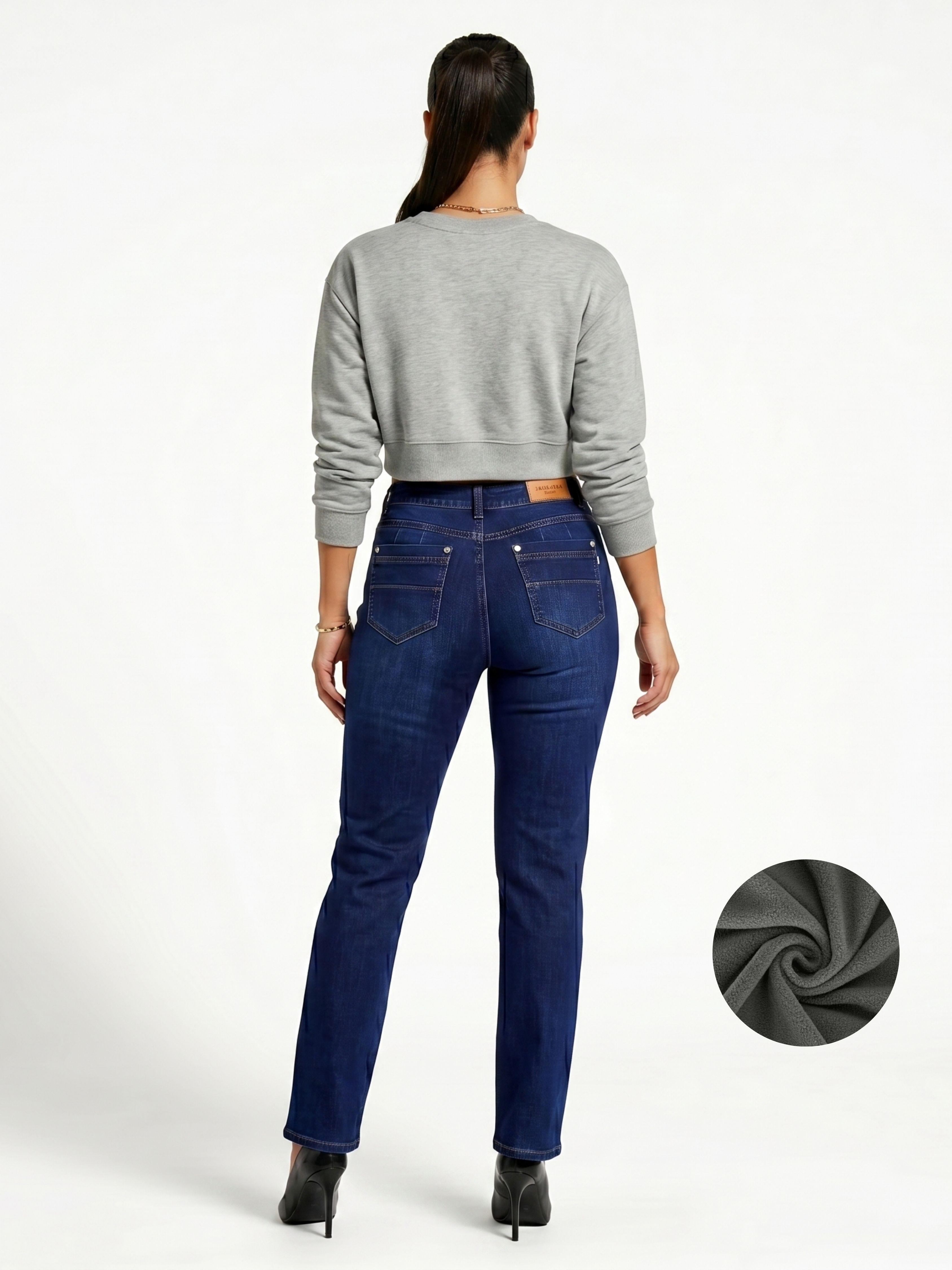 Jeans Pantalón Recto Forro Polar Mujer-1