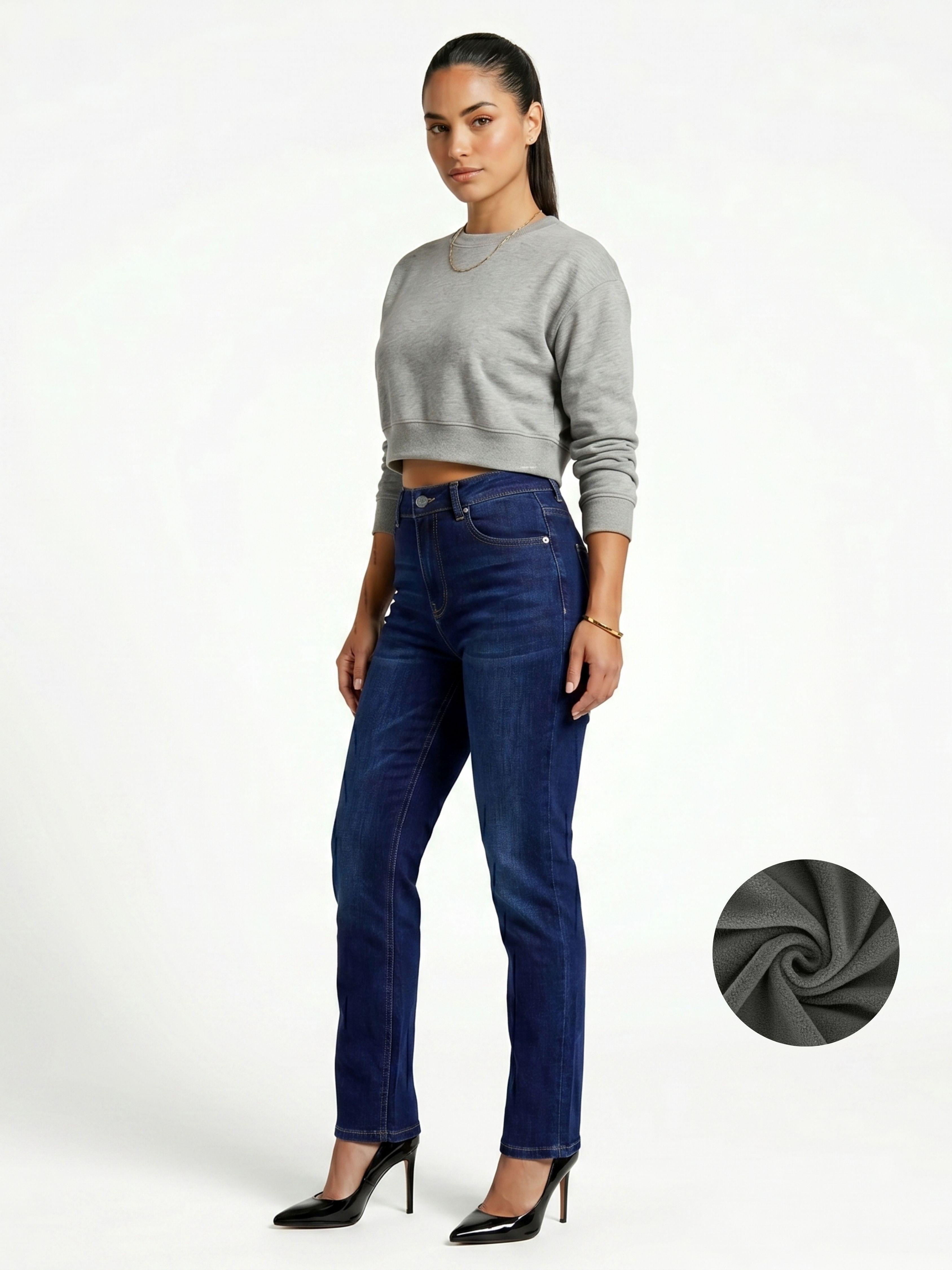 Jeans Pantalón Recto Forro Polar Mujer-2