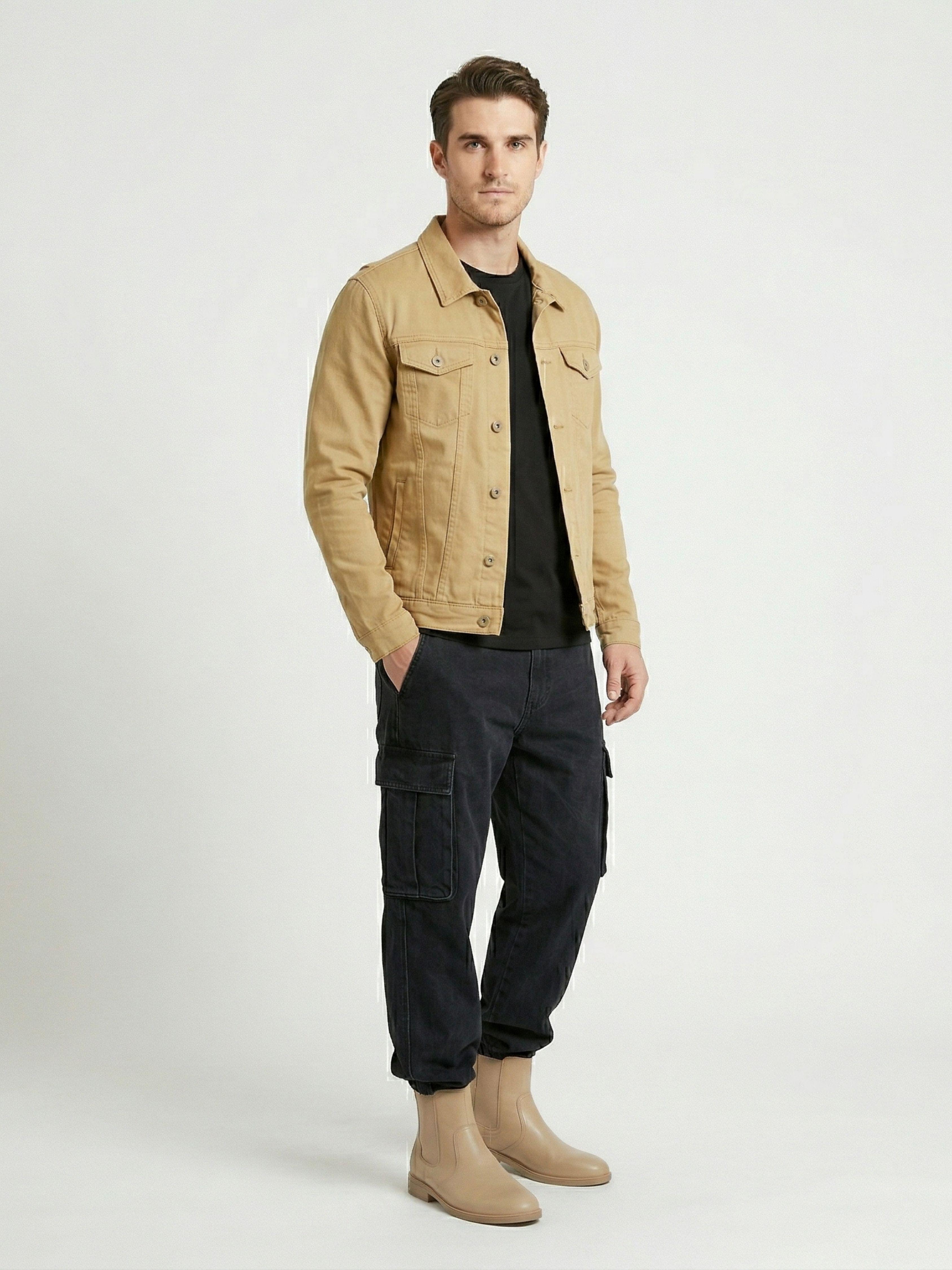 Chaqueta Mezclilla Colors Clasic Man Hombre Beige-1